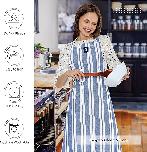 Miniatura 5 de Encasa Chef Delantal de cocina para hombres y mujeres, 27 x 33 pulgadas, algodón duradero, 1 bolsillo y 1 toallero, correa ajustable y lazos en la