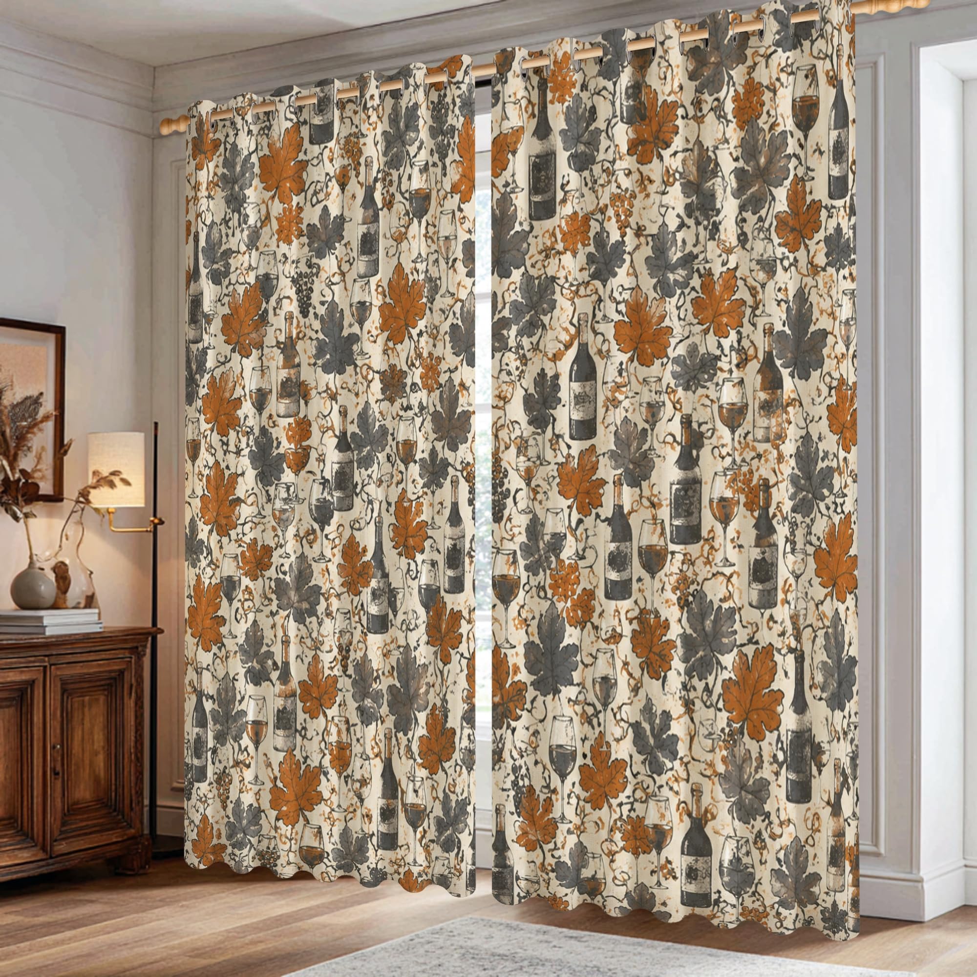 Rideaux occultants motif feuilles orange salon maison 106x213