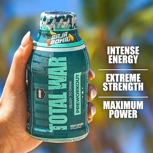 Miniatura 7 de REDCON1 Total War Listo para Beber Preentrenamiento, Vice City - 350 mg de cafeína RTD de acción rápida - Beta alanina + malato de citrulina para