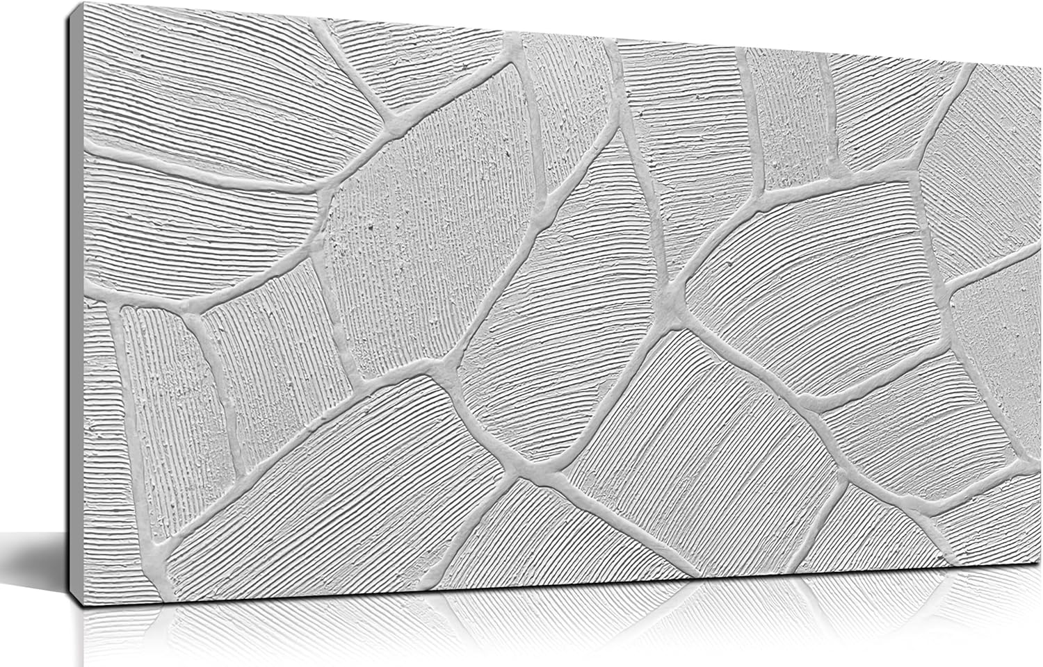 DNIEOTU Hand Painted Abstract Wall Art for Living Room, White Textured Canvas Artwork Wall-Decor for Bedroom, Modern Minimalist Geometric Paintings for Hallway Office, Size 40 x 20 Inches