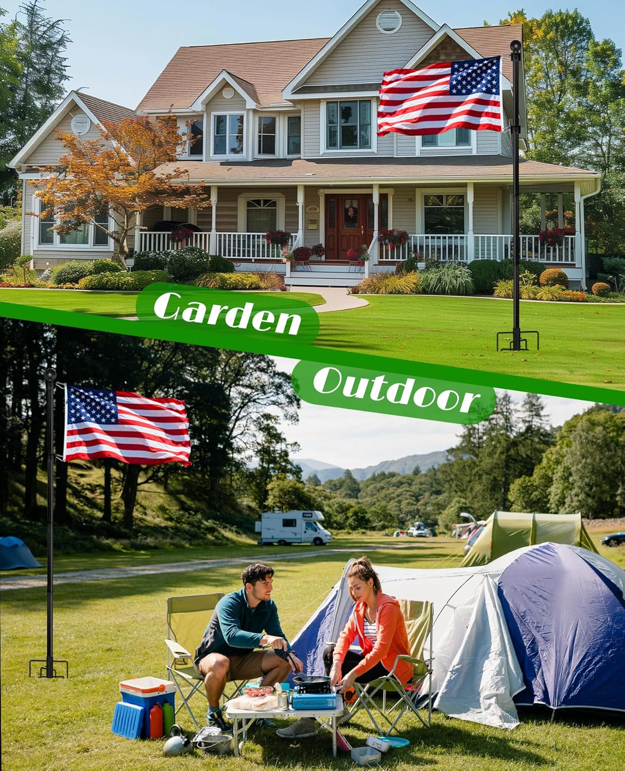 8FT in Ground Stainless Steel Flag Pole, Heavy Duty Thicken Flagpole with 6 Prongs Base & Rotating Rings, Wind Rust Proof for Outside House Yard Residential Commerical(Without Flag)