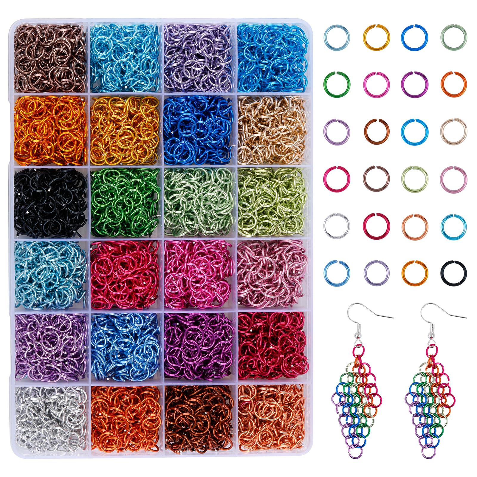 HUAAPLEVLA 4800 Pcs 24 Colors Aluminum 8mm Jump Rings for Jewelry Making Colored Jump Ring Chainmail Rings for Necklaces Bracelet Earring Jewelry Making(8mm)