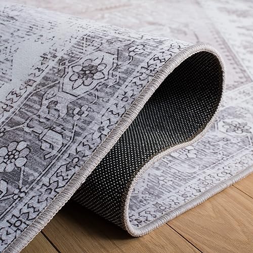 Miniatura 5 de SAFAVIEH Tucson Collection - Alfombra lavable de 2 pies 6 pies x 14 pies, beige y gris, antideslizante, ideal para zonas de alto tráfico en sala de