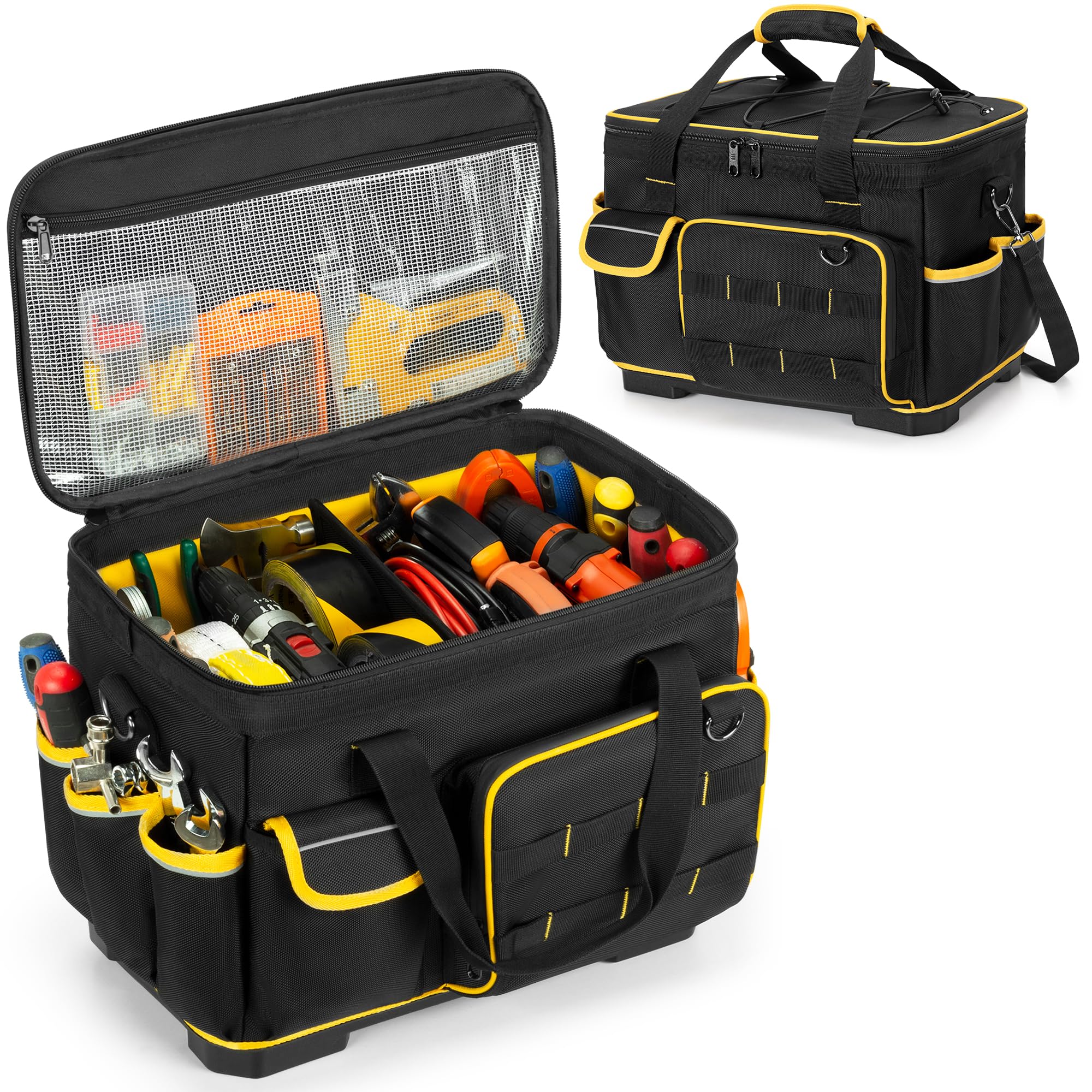 Marscamd 16-inch Tool Bag with Hard Bottom and a Detachable Divider Heavy Duty Tool Tote with Multiple Pockets