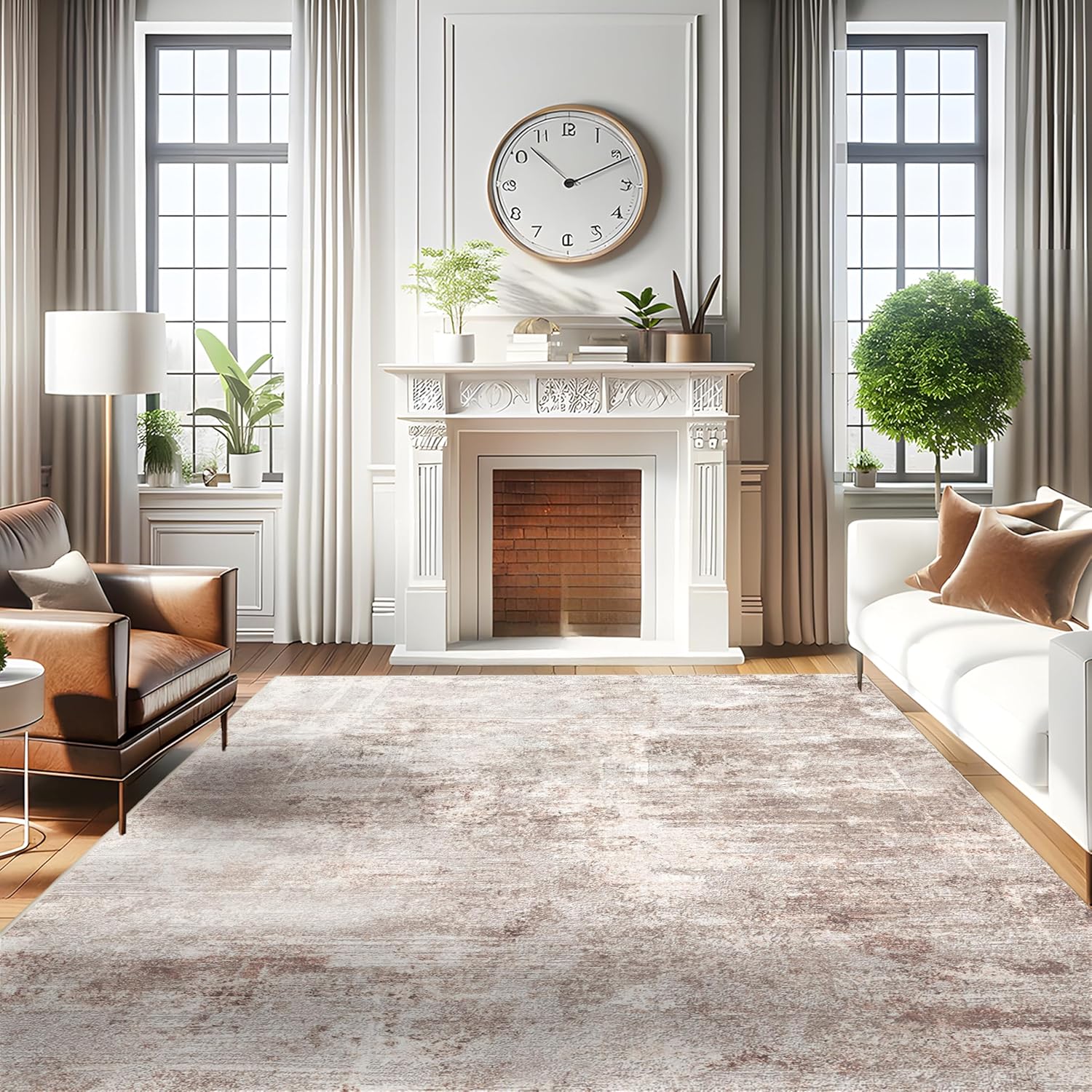 RUUGME Washable Abstract Rug 8X10:Living Room Large Vintage Area Rug Soft Indoor Low Pile Carpet for Bedroom, Dining Room Non-Slip Stain Resistant Low plie Distressed Floor Decor 8X10 Brown