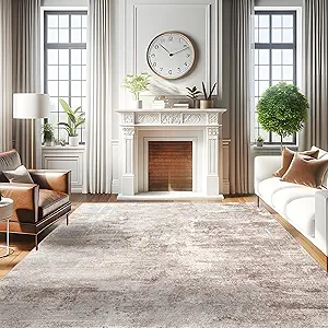 RUUGME Washable Abstract Rug 8X10:Living Room Large Vintage Area Rug Soft Indoor Low Pile Carpet for Bedroom, Dining Room Non-Slip Stain Resistant Low plie Distressed Floor Decor 8X10 Brown