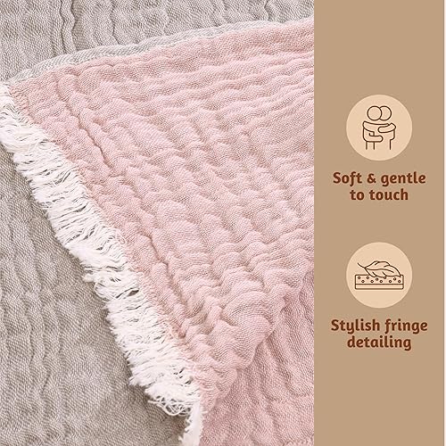 Miniatura 8 de Folkulture Manta bohemia reversible 100% algodón, 50 x 60 pulgadas, gris y rosa