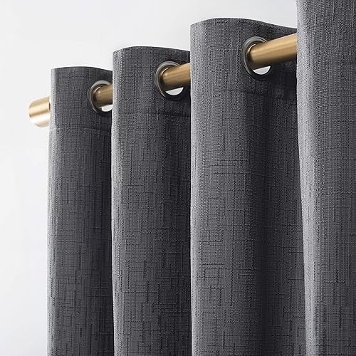 Miniatura 3 de Sun Zero Patina Crosshatch - Cortina térmica con ojales, 52 x 63 pulgadas, color gris ahumado