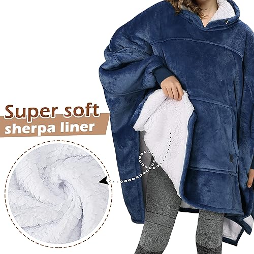 Miniatura 6 de Catalonia Poncho de sudadera con capucha de gran tamaño, capa casual con capucha, abrigo de murciélago, sherpa esponjoso, cómodo, espacioso, para