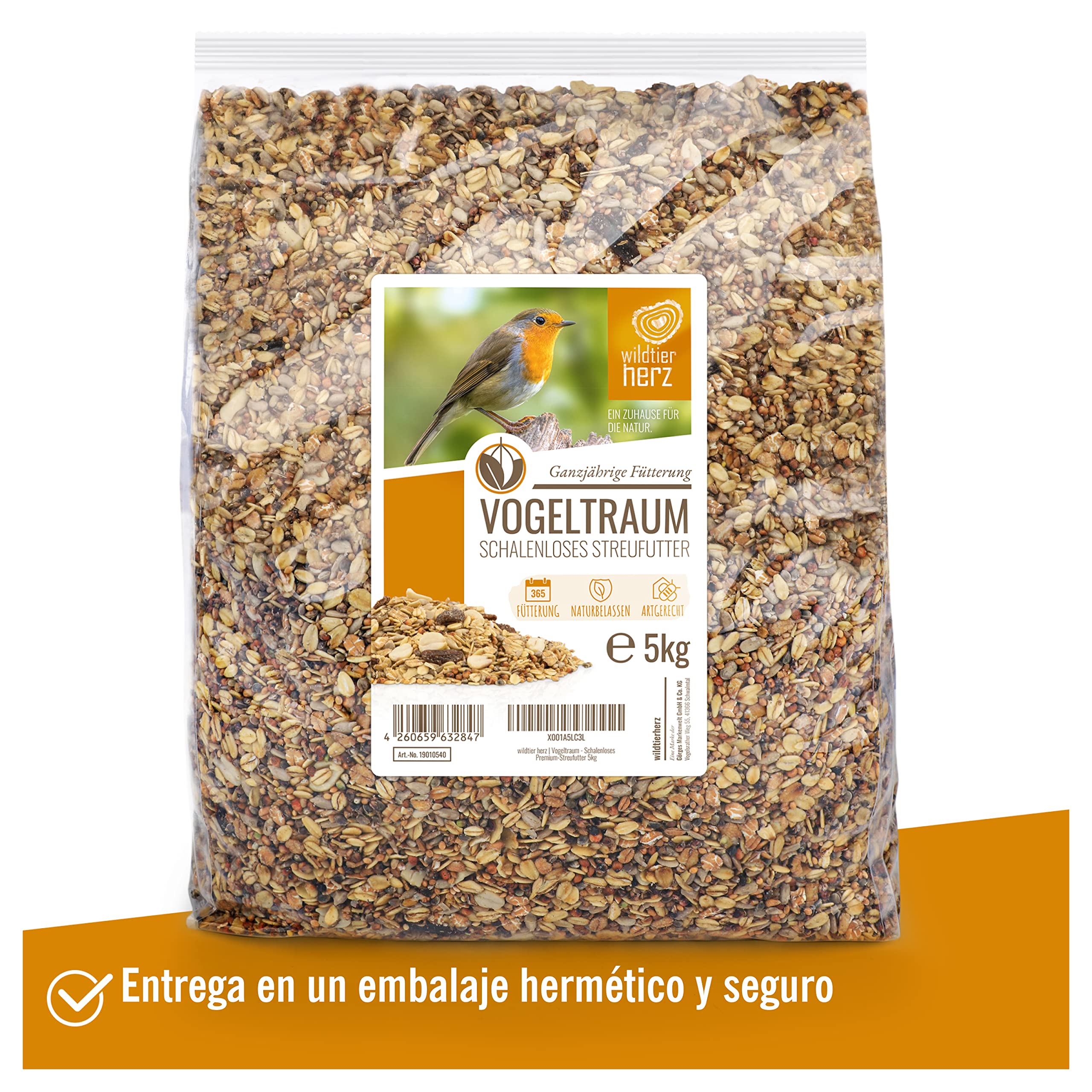 wildtier herz I Alimentación para Pájaros - sin Cáscara - Consistencia Fina (5kg) I Comida de Aves para Alimentos - Alimento para Aves