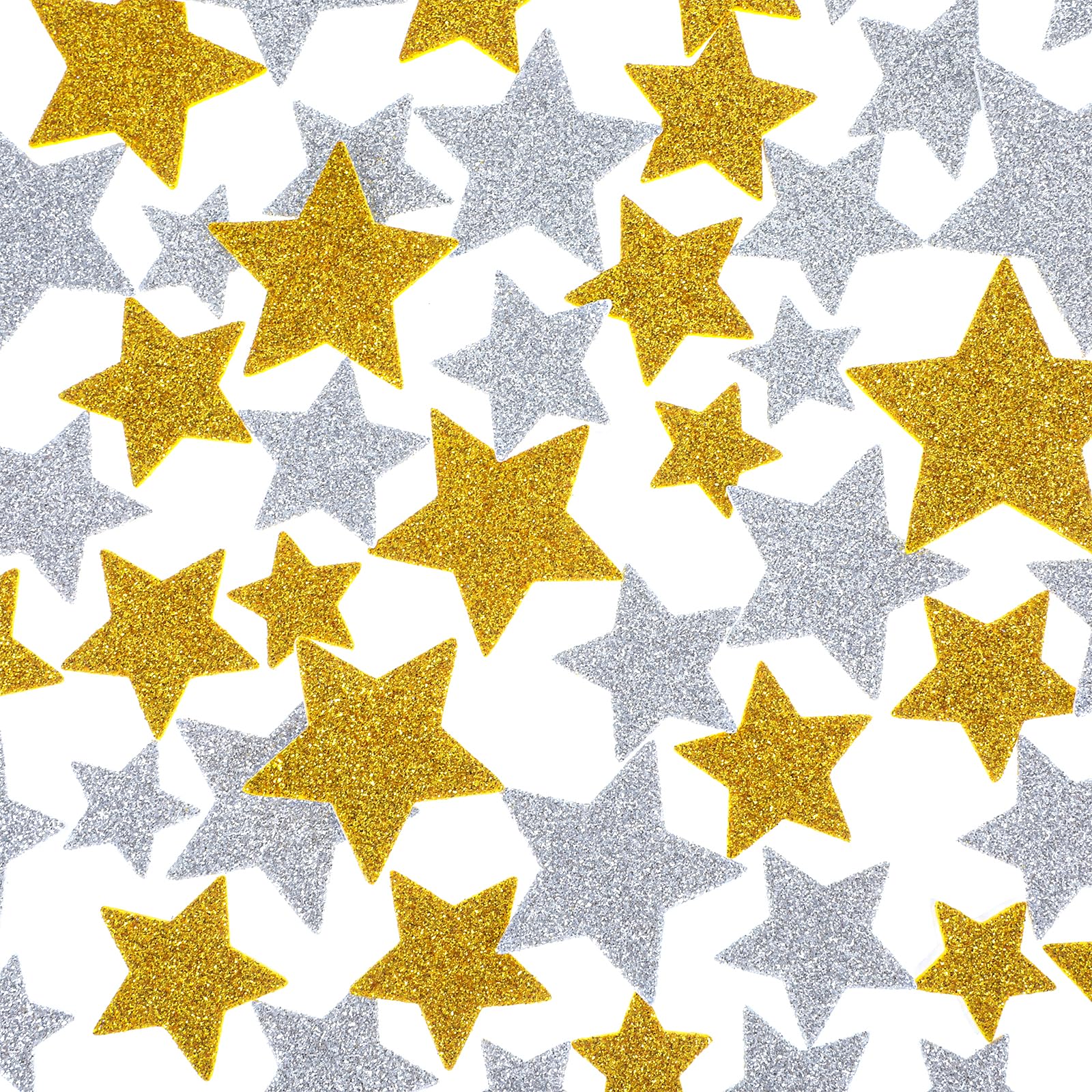 200-Piece Glitter Foam Star Stickers - Self-Adhesive Gold & Silver Craft Stars In 4 Sizes