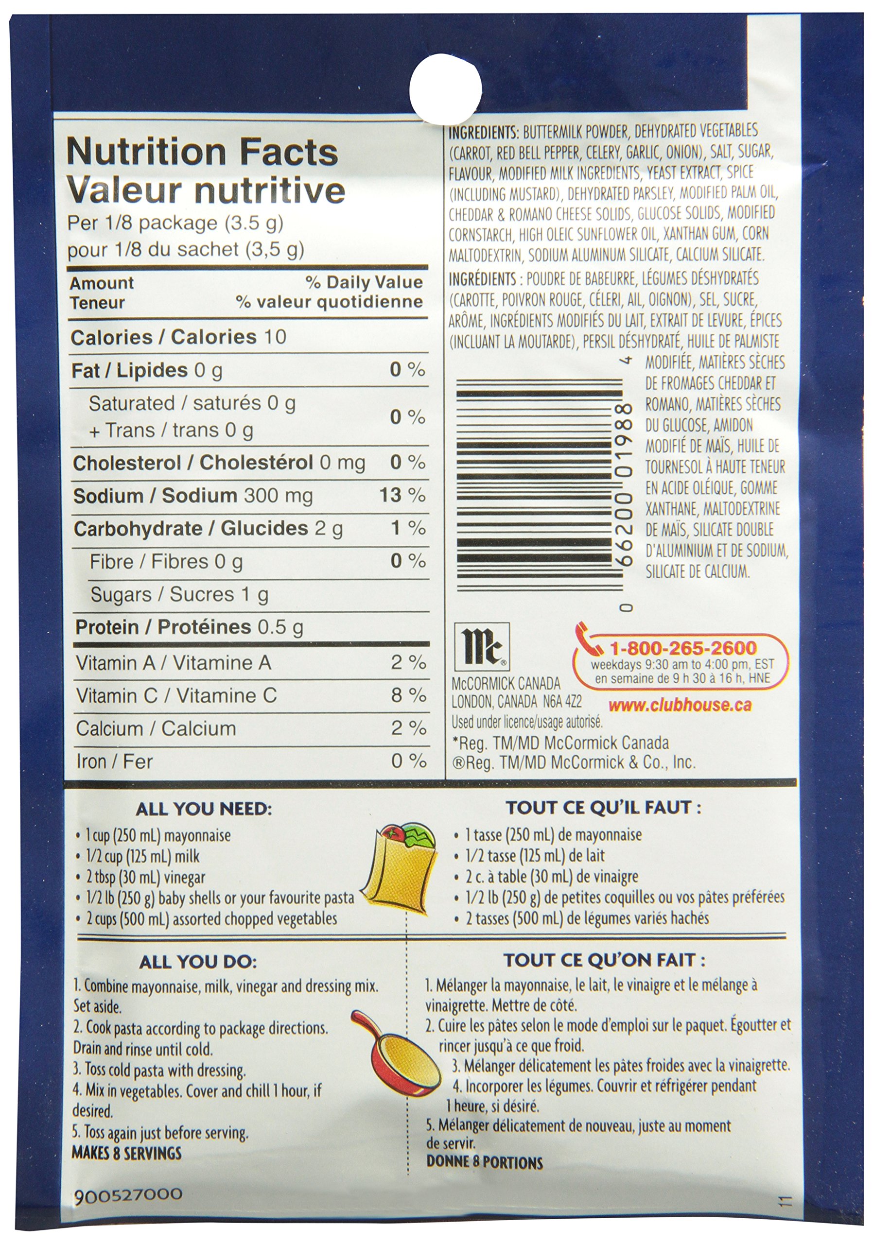 club house pasta salad dressing mix Club House, Dry Sauce/Seasoning/Marinade Mix, Pasta Salad, 28g, Case Pack 12 Count : Amazon.ca: Grocery & Gourmet Food