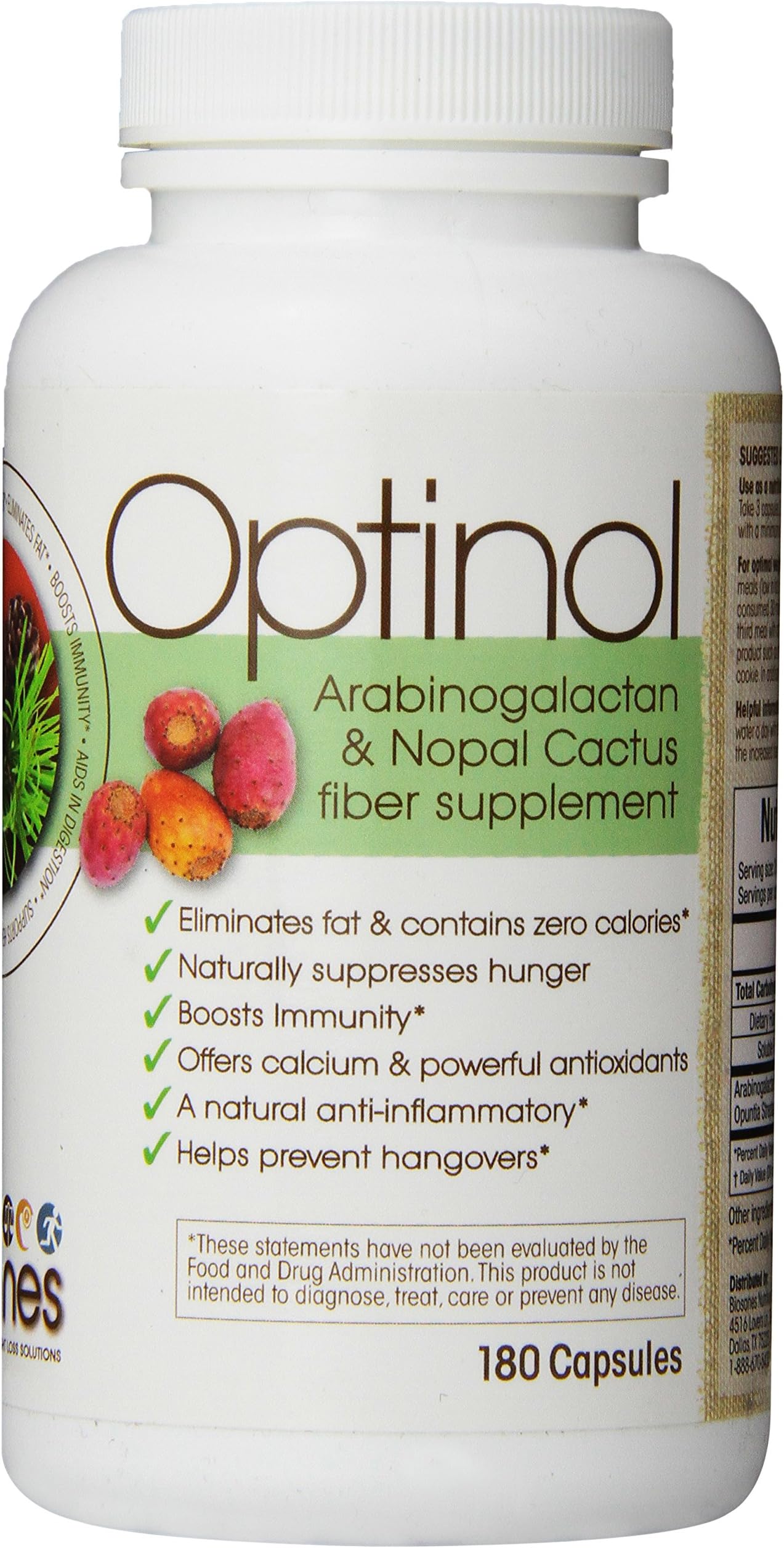 Nopal Cactus Supplement Biosanes Optinol and Arabinogalactan Diet Supplement, 180 Count