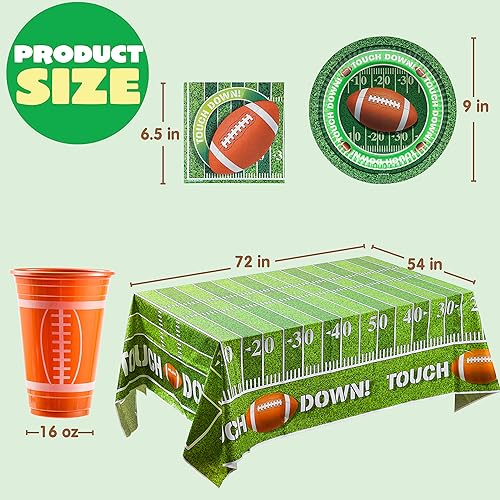 Miniatura 6 de JOYIN Paquete de 74 piezas de suministros para fiesta de fútbol americano, 18 tazas temáticas de fútbol, 18 platos, 36 servilletas y 2 manteles para