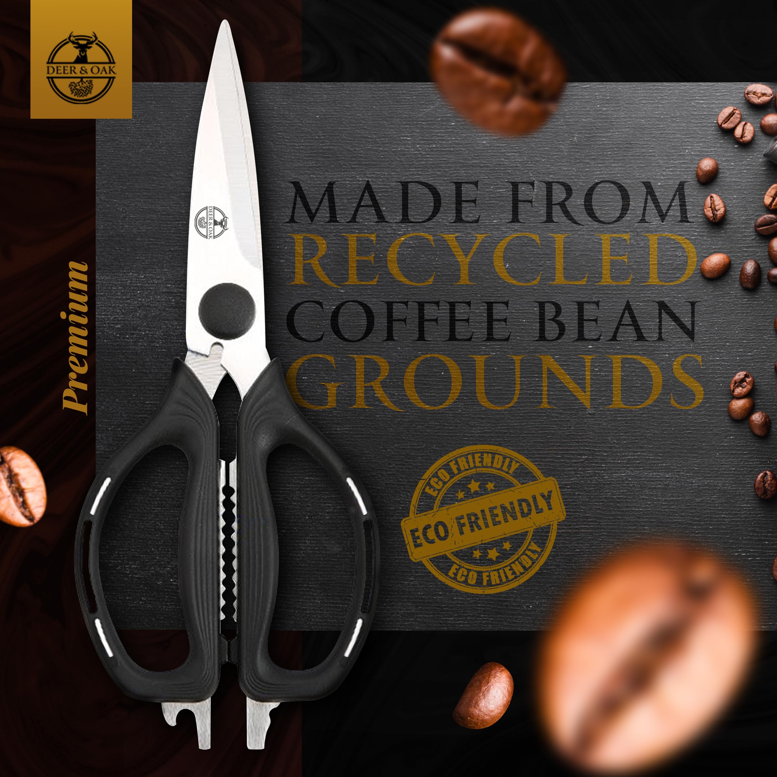 Deer & Oak Kitchen Scissors (1 Pack) Eco-Friendly, Heavy Duty, Sharp Shears with Recycled Coffee Handles - Image 3