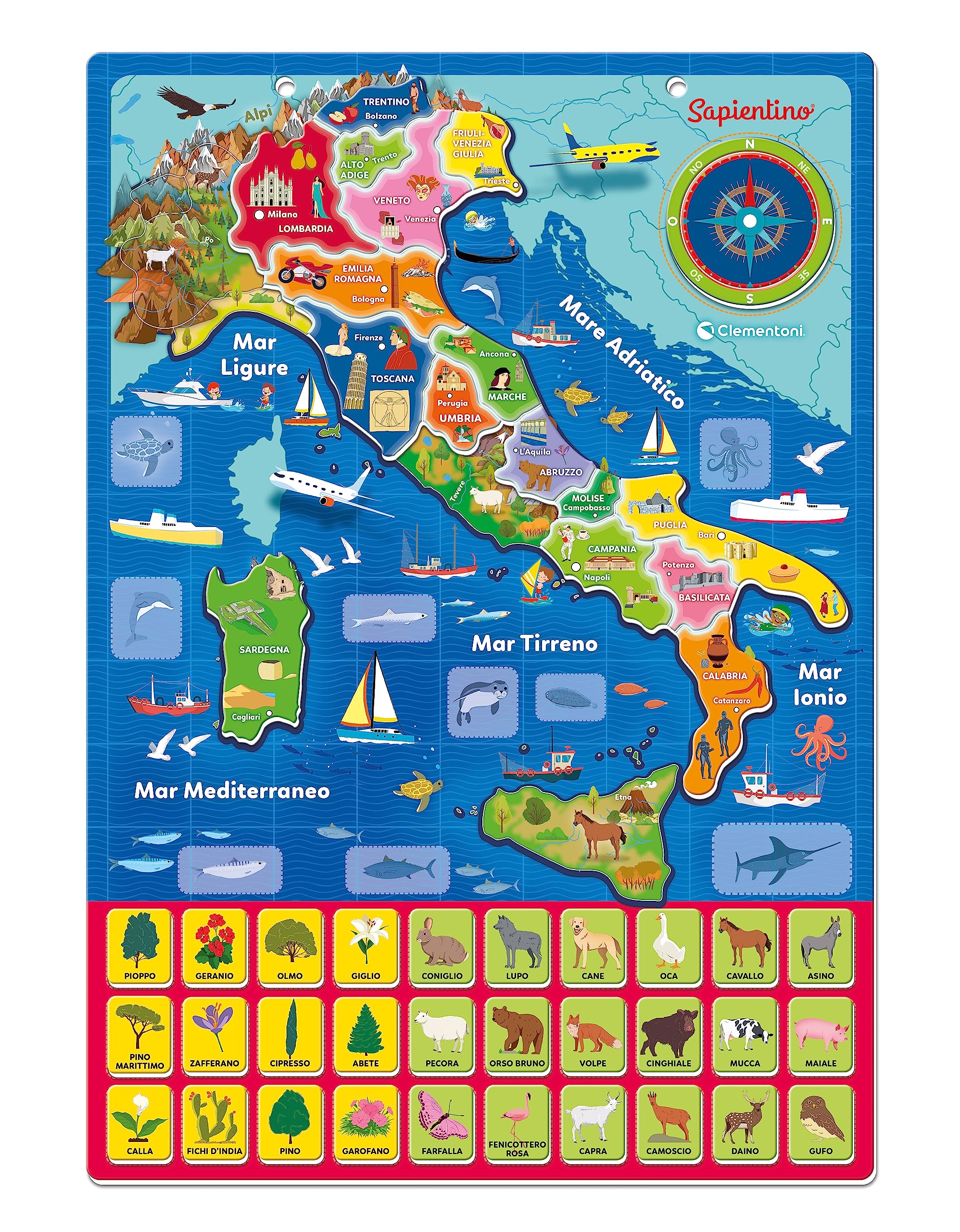 Clementoni - 16751 - Sapientino - Geo-Puzzle Magnetico Italia - Puzzle con Cartina Dell'Italia Fisica, Gioco Educativo di Geografia per Bambini dai 4 Anni (Gioco in Italiano)