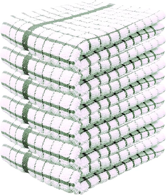A & B TRADERS 100% Cotton Terry Towelling Tea Towels | Pack of 6 | Kitchen Hand Towels Dish Cloth Super Absorbent Soft Touch (Green)