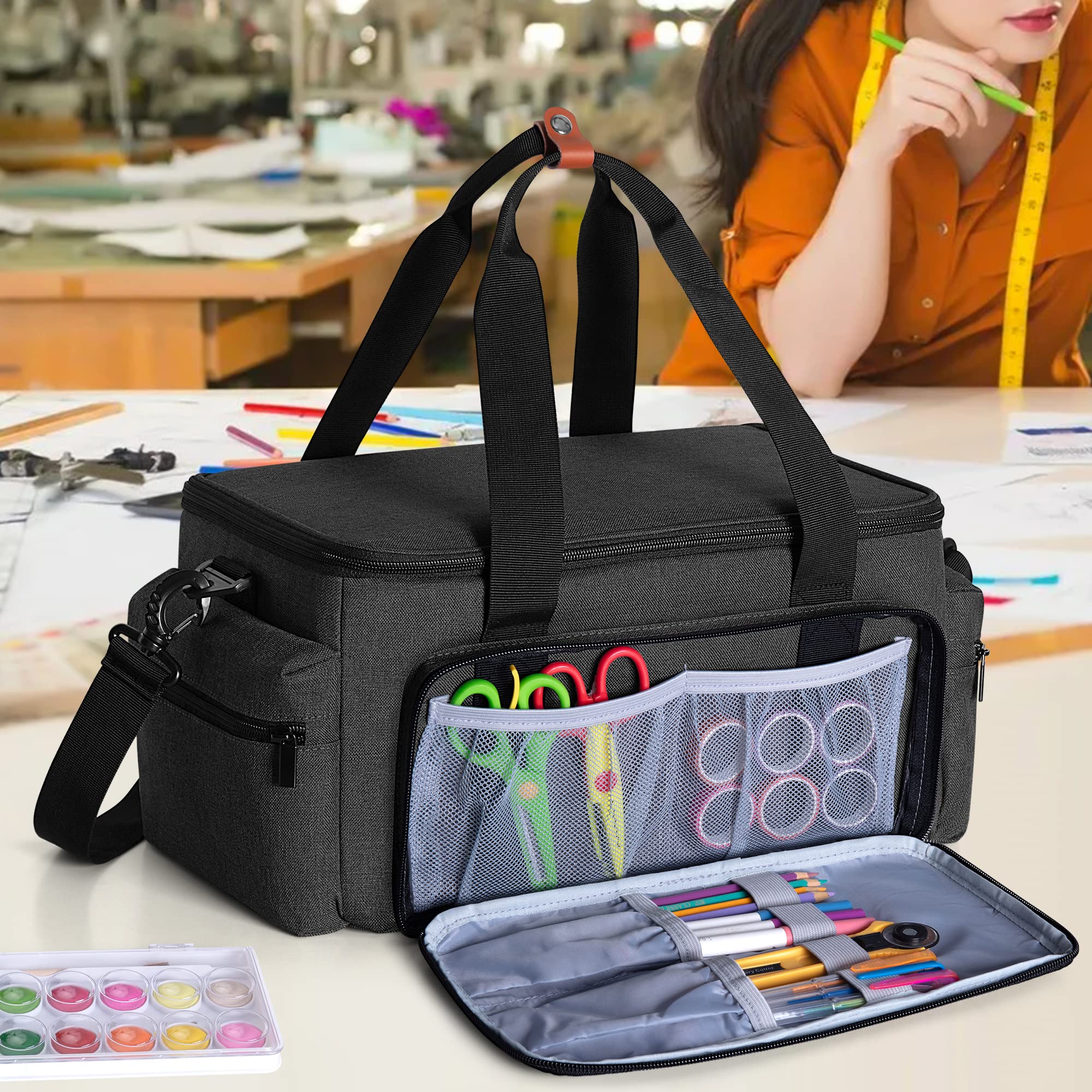 Luxja Bolsa de Manualidades de Alta Capacidad con Correa para el Hombro | Bolsa de Manualidades para Arte, álbumes de Recortes o Suministros de Costura (Solo Bolsa)