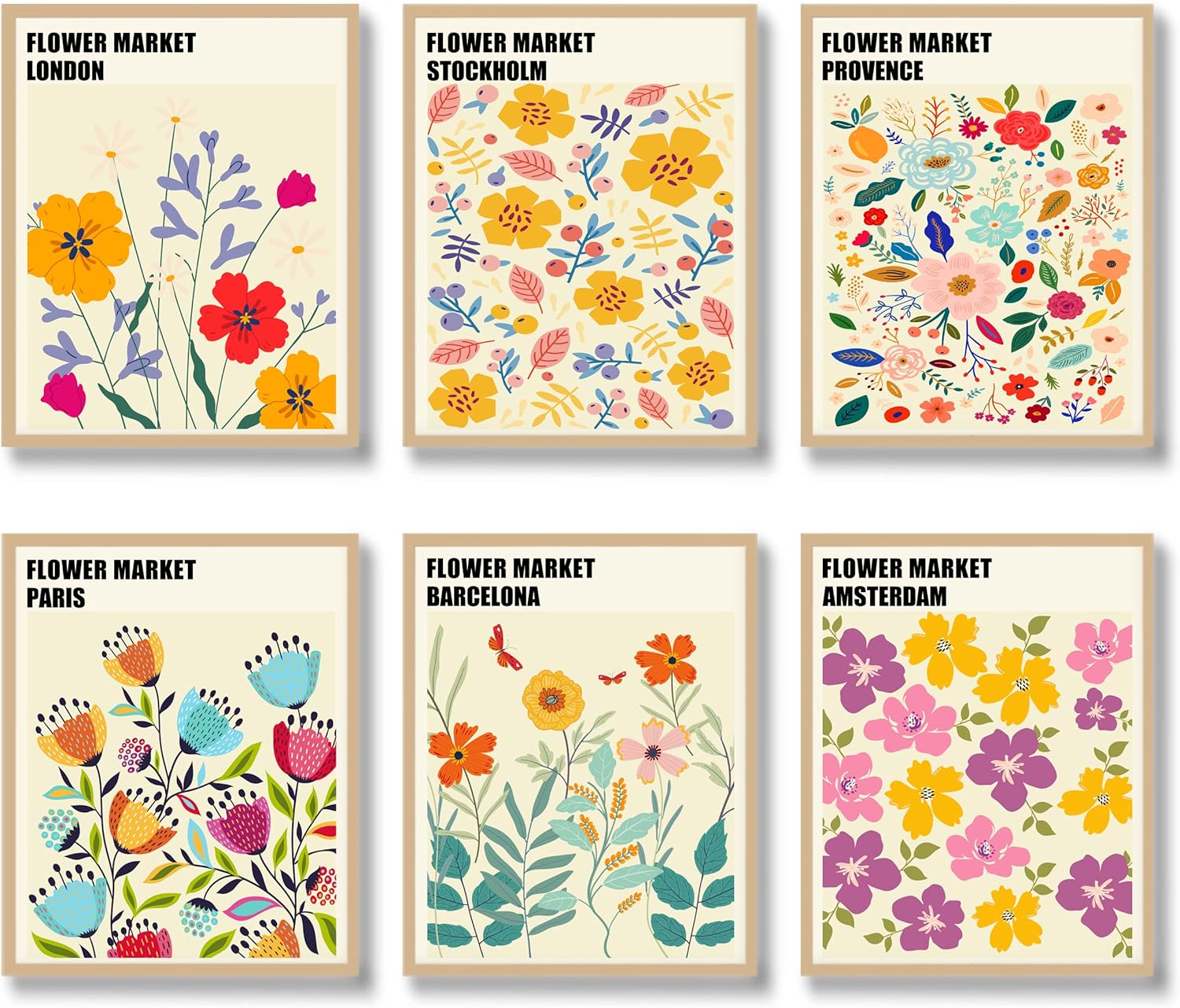 Luodroduo Flower Market Posters Wall Art Prints Set of 6 Floral Art Poster Florist