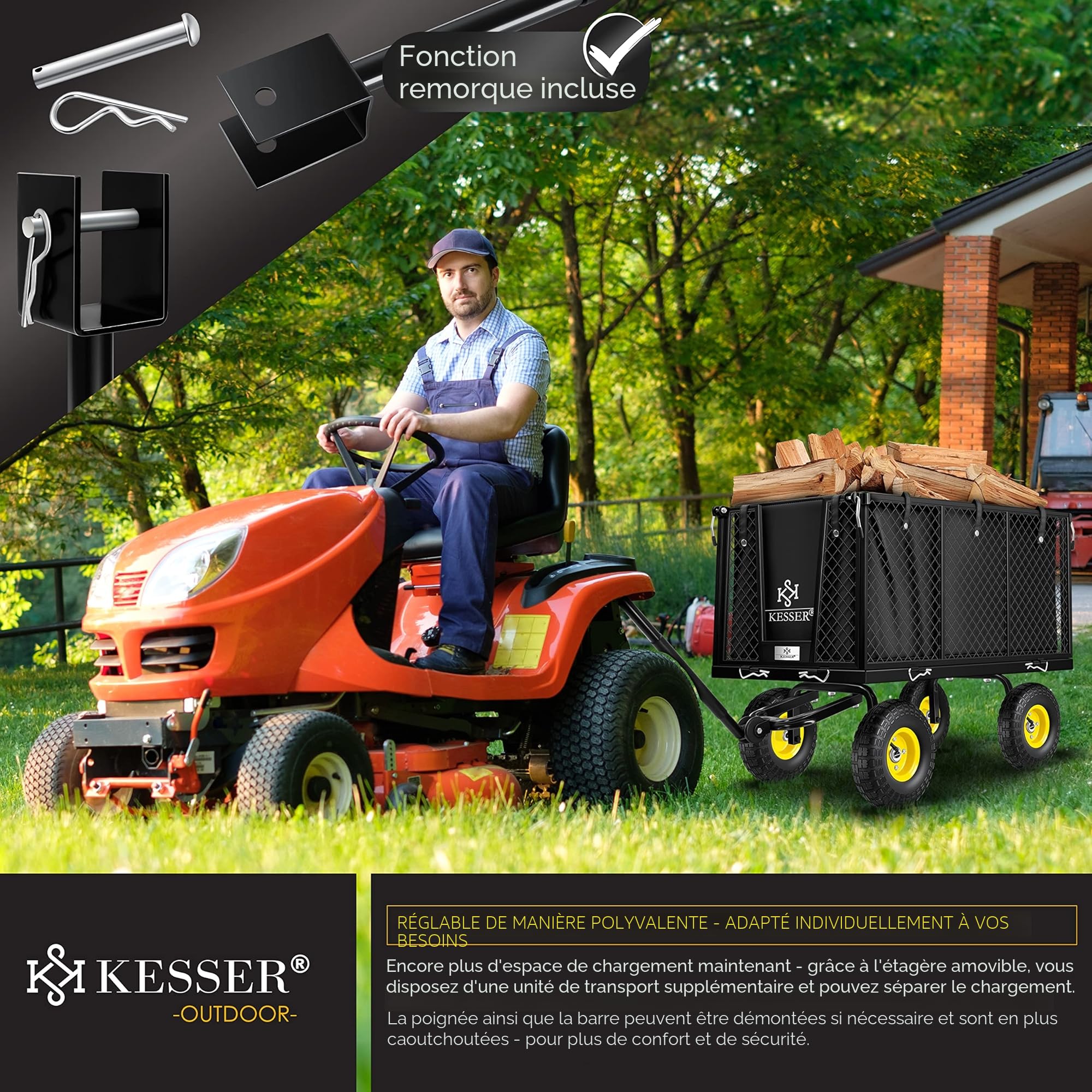 KESSER® Chariot de Transport 550 kg - Transport, Jardinage, Outils - Bras Nouveau - Noir