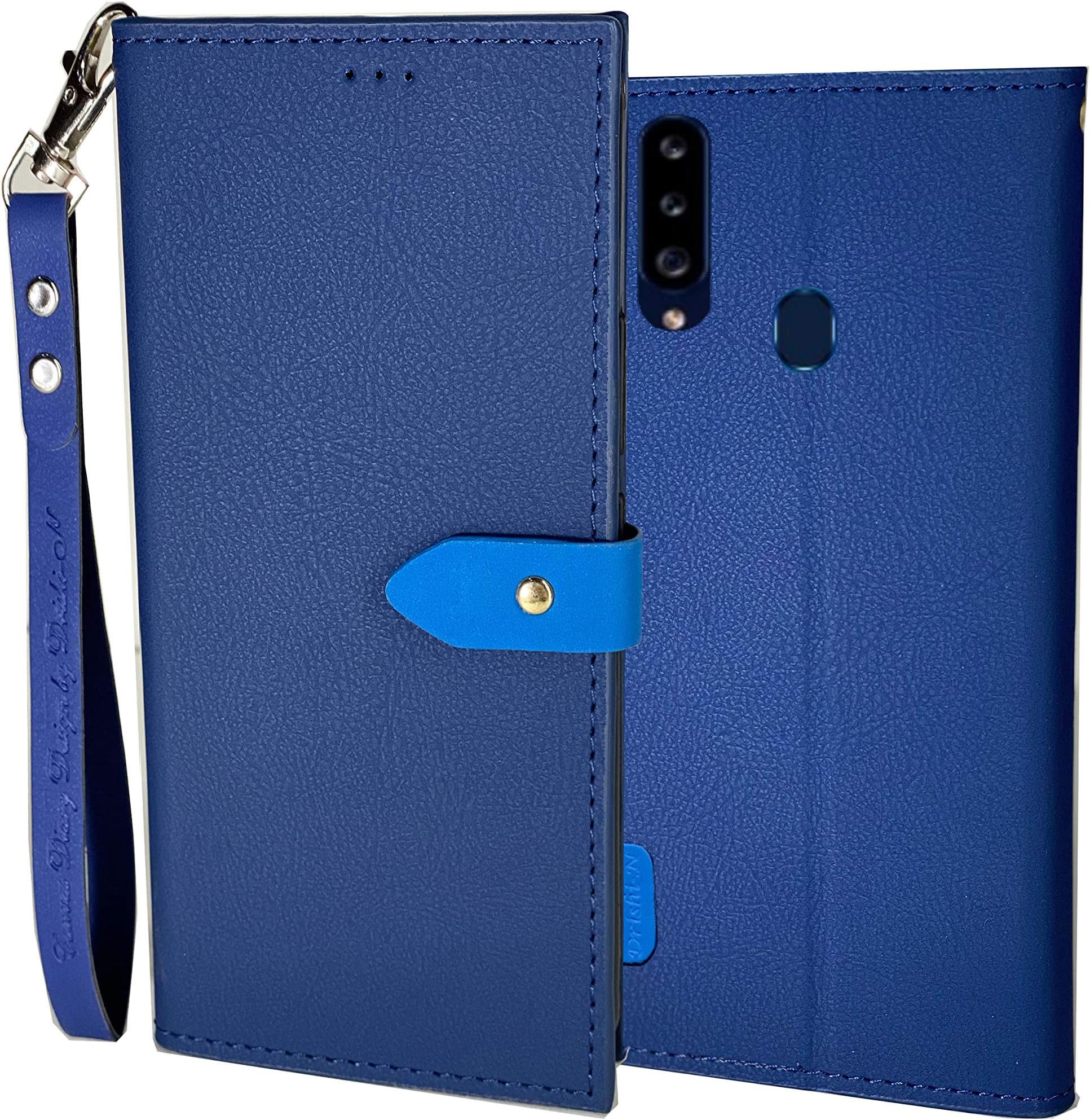 DDPTEK™ Luxury Synthetic Slim Wallet Flip Cover for Samsung Galaxy A20s Blue