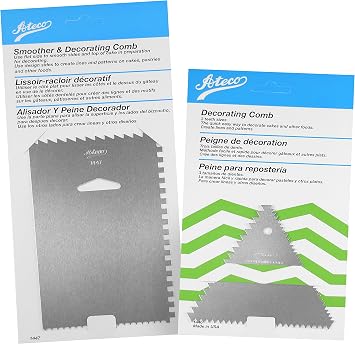 Ateco 1446 - 3 Sided Decorating Comb and 1447- 4 Sided Decorating Comb & Icing Smoother, 2 Pc Set,Silver