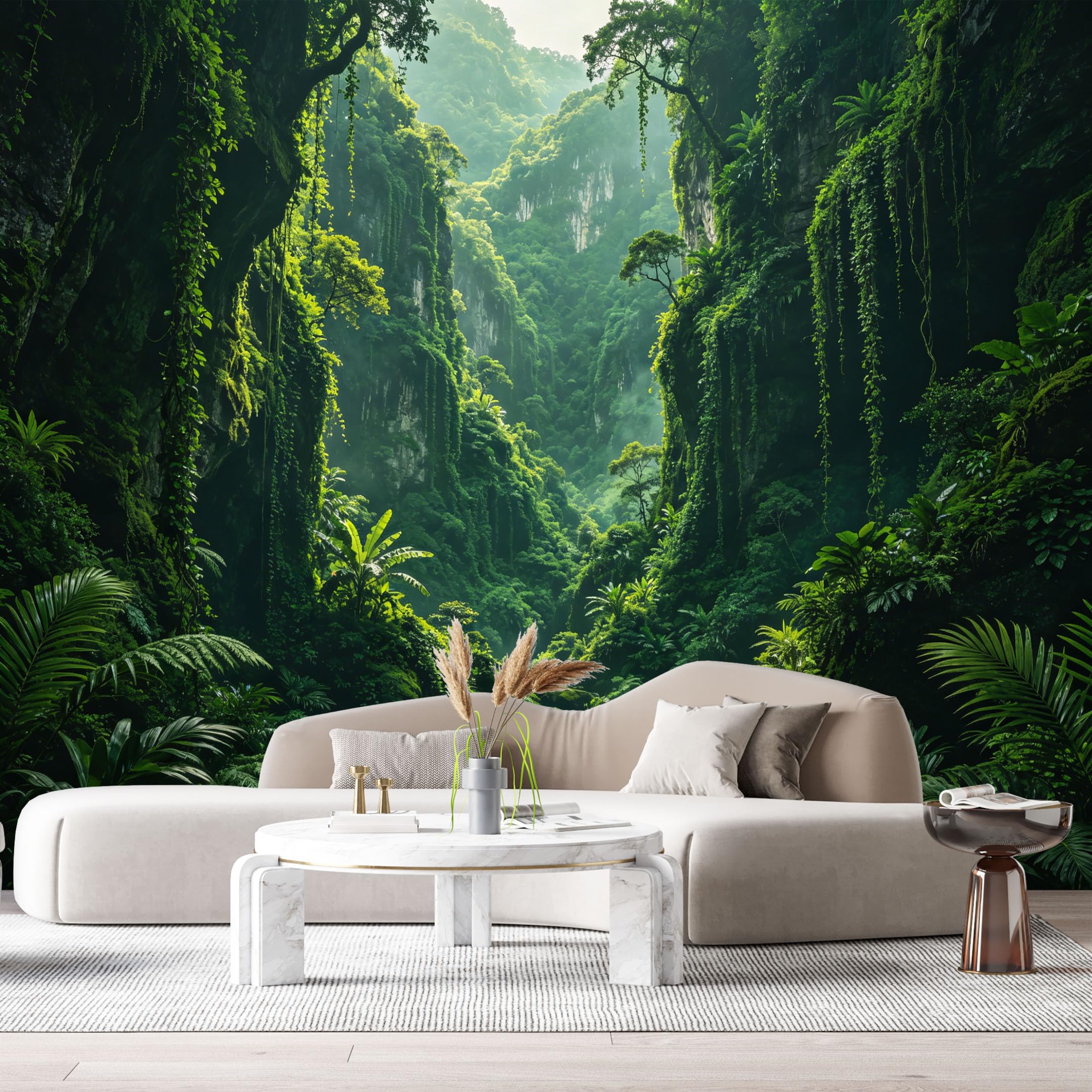 Custom Size Wall Murals Tropical Rainforest Botanical Landscape Deep Canyon Hidden River SelfAdhesive Wall Fabric Removable Large Wallpaper for Photo Living Room
