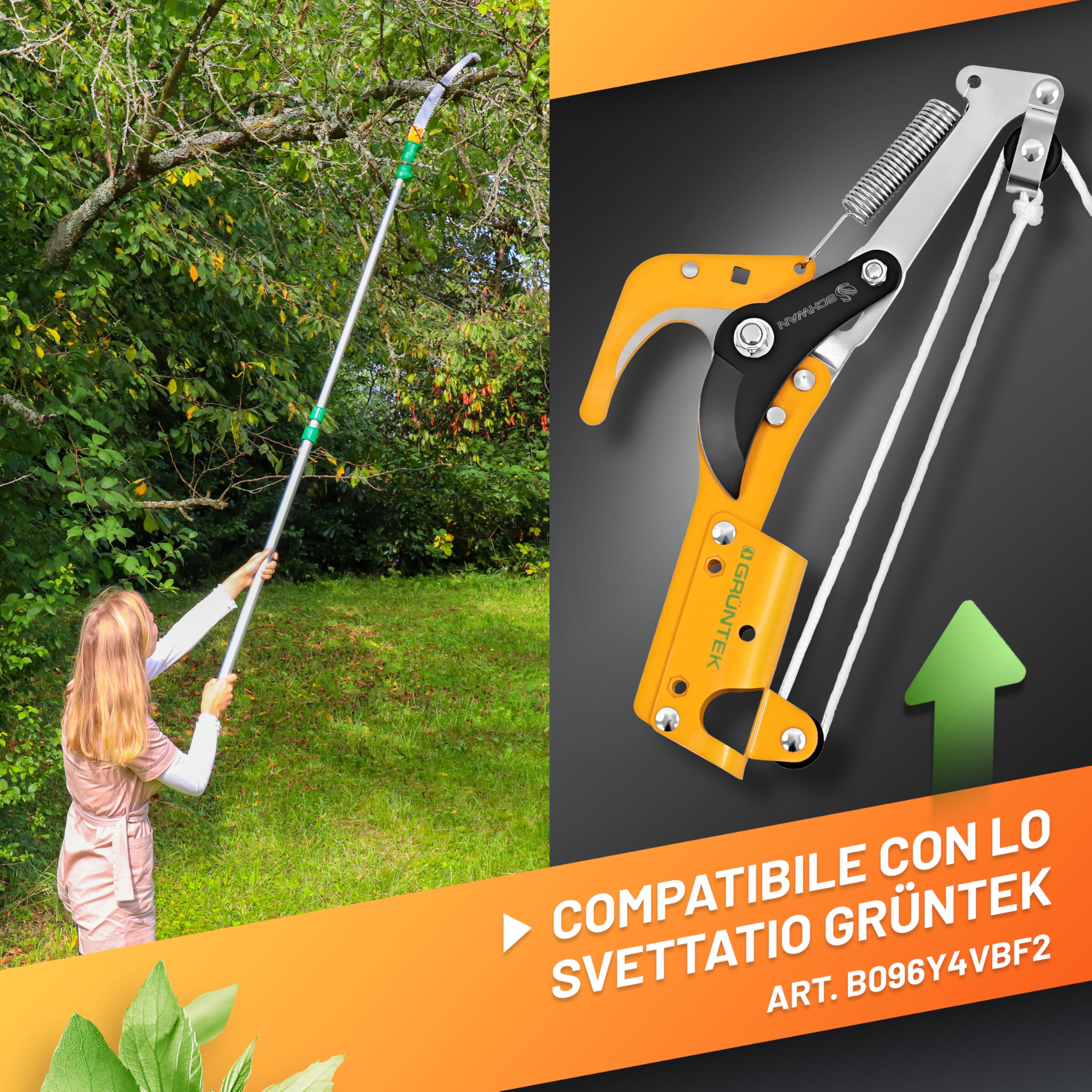 GRÜNTEK Seghetto per Potatura con Pertica Telescopica 100-240 cm. Sega da Giardino Compatibile con svettatoio B096Y5T5VT