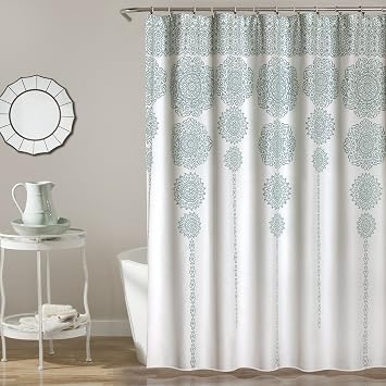 Lush Decor Stripe Medallion Shower Curtain-Fabric Mandala Bohemian Damask Print Design, 72" x 72", Blue