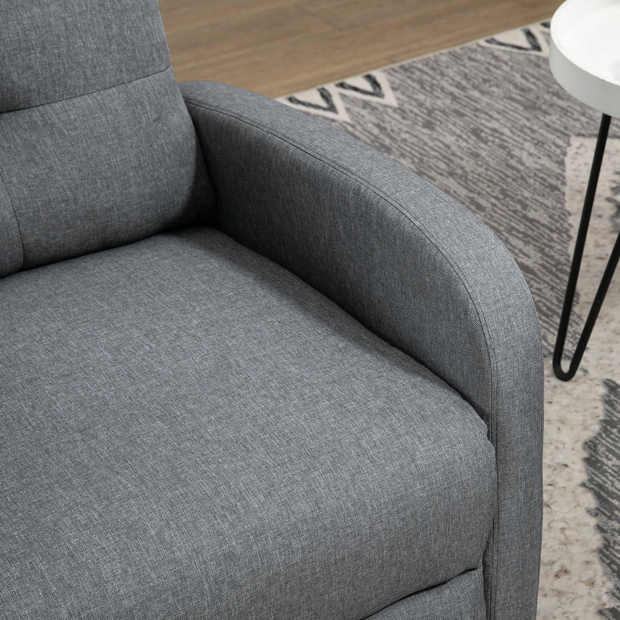 HOMCOM Poltrona Relax Reclinabile Manuale 155° con Poggiapiedi, Poltroncina Reclinabile Imbottita Ergonomica in Tessuto Effetto Lino per Camera da Letto, Ufficio, Salotto e Soggiorno, Grigio