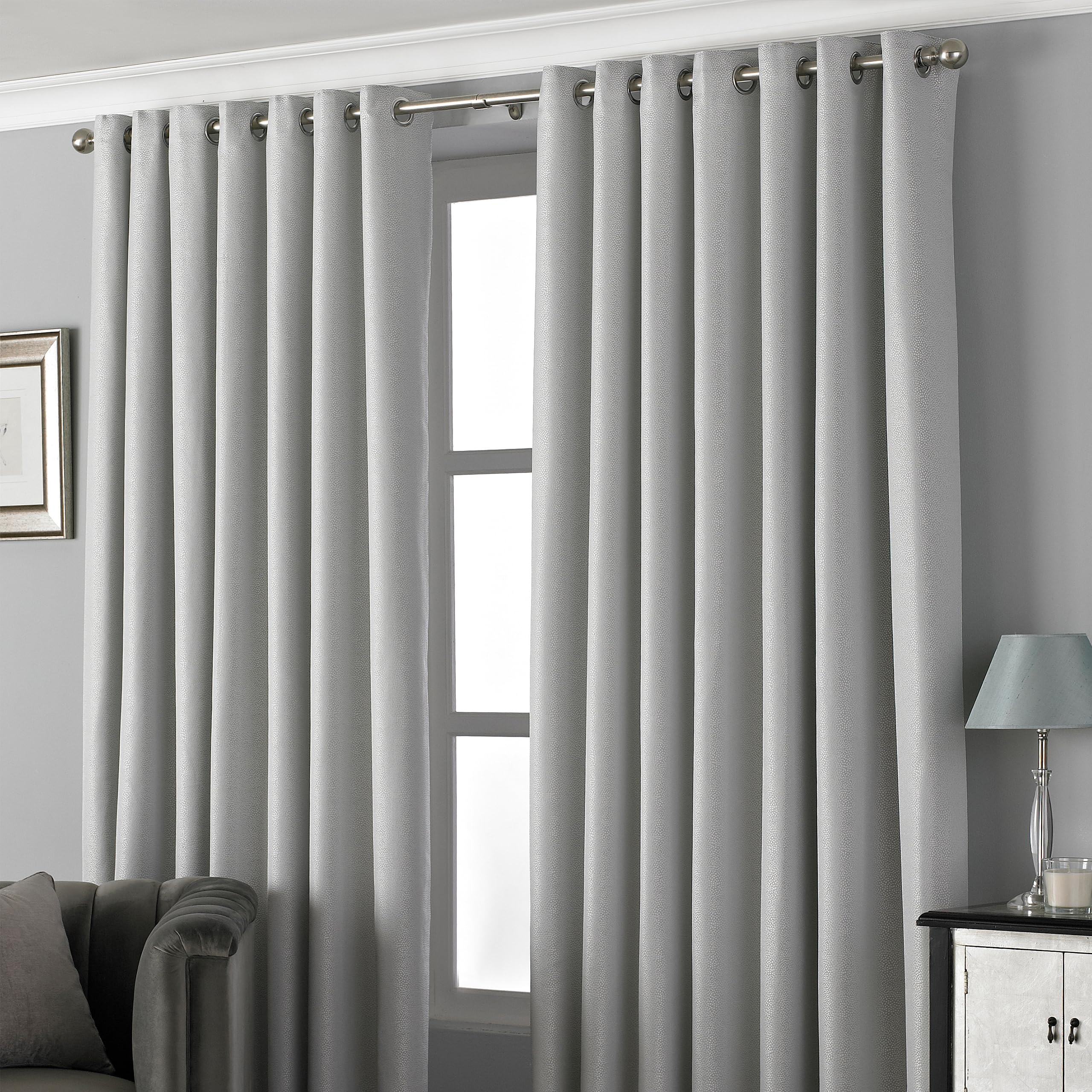 Paoletti Pendleton Spotted Eyelet Curtains, Silver, 169 x 229cm