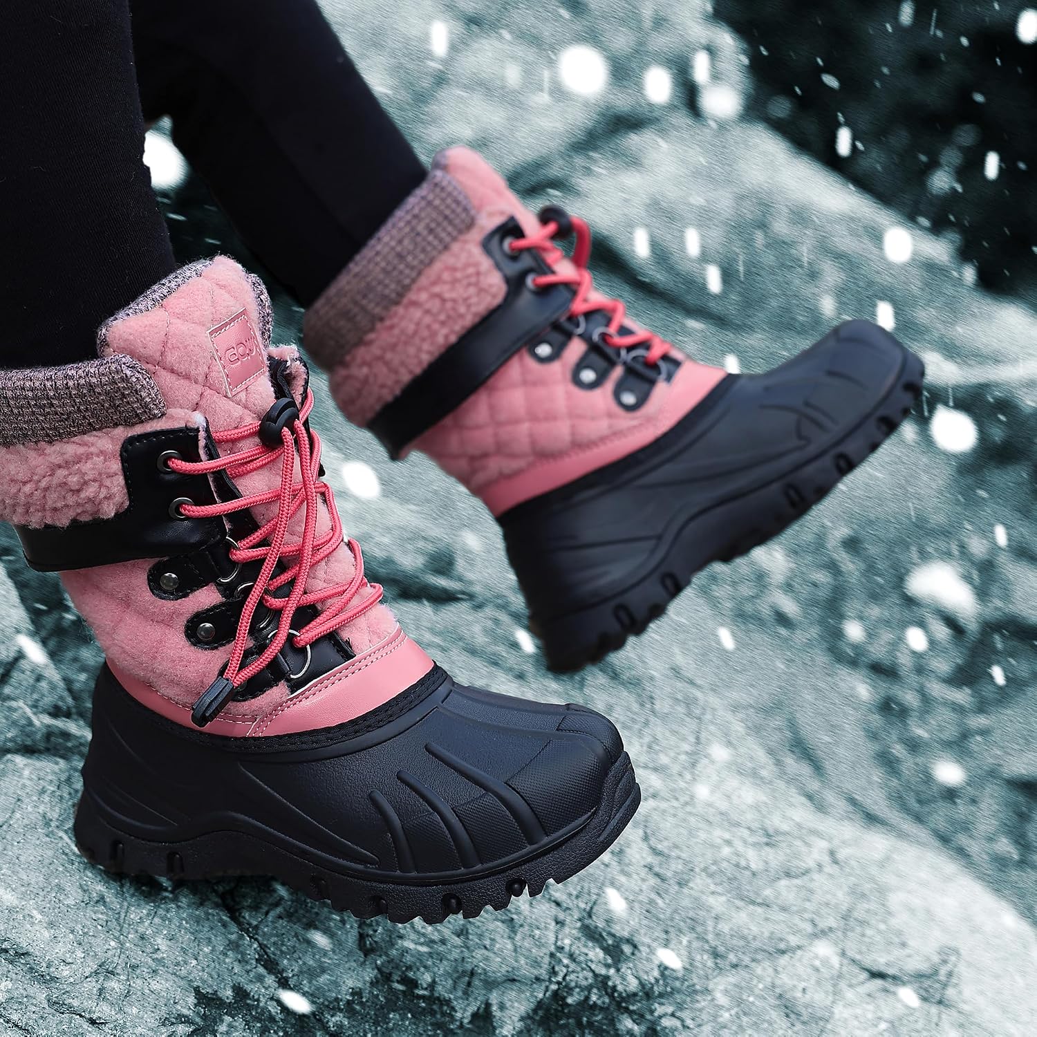 EQW Kids Waterproof Snow Boots for Girls & Boys Winter Insulated Warm Fur Lined Non-Slip Ankle Shoes