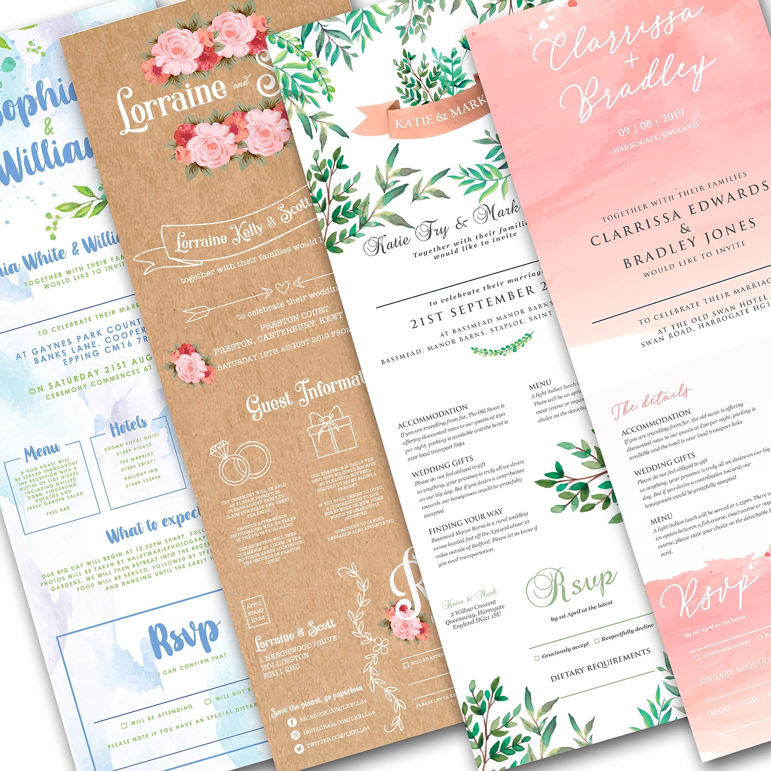 Wedding Invitations & Envelopes Folding Concertina Invites - Samples Available