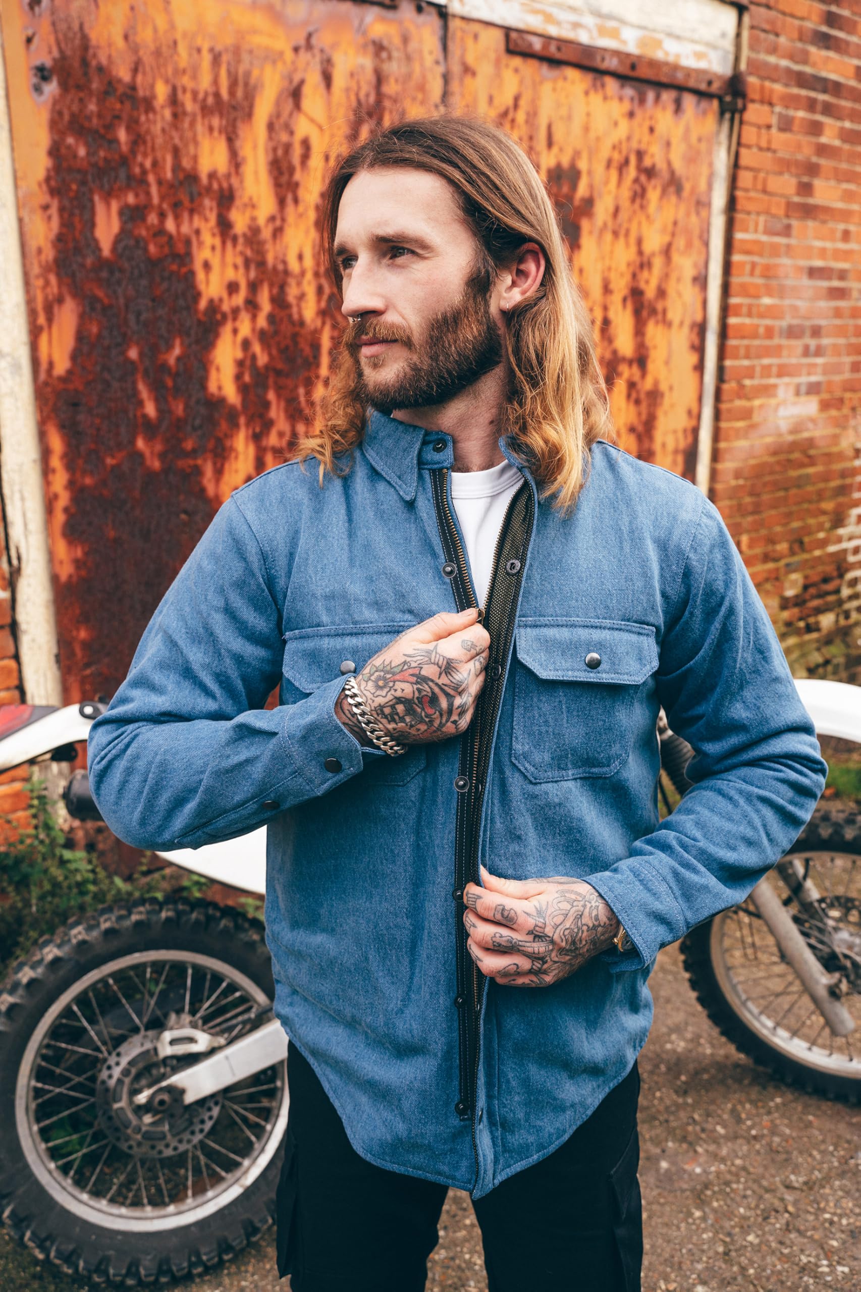 Texpeed Motorradhemden herren mit protektoren - Biker Motorradjacke Hemden Hergestellt mit Aramid - Mit Schutz (EN 1621-1) Blau - 4XL
