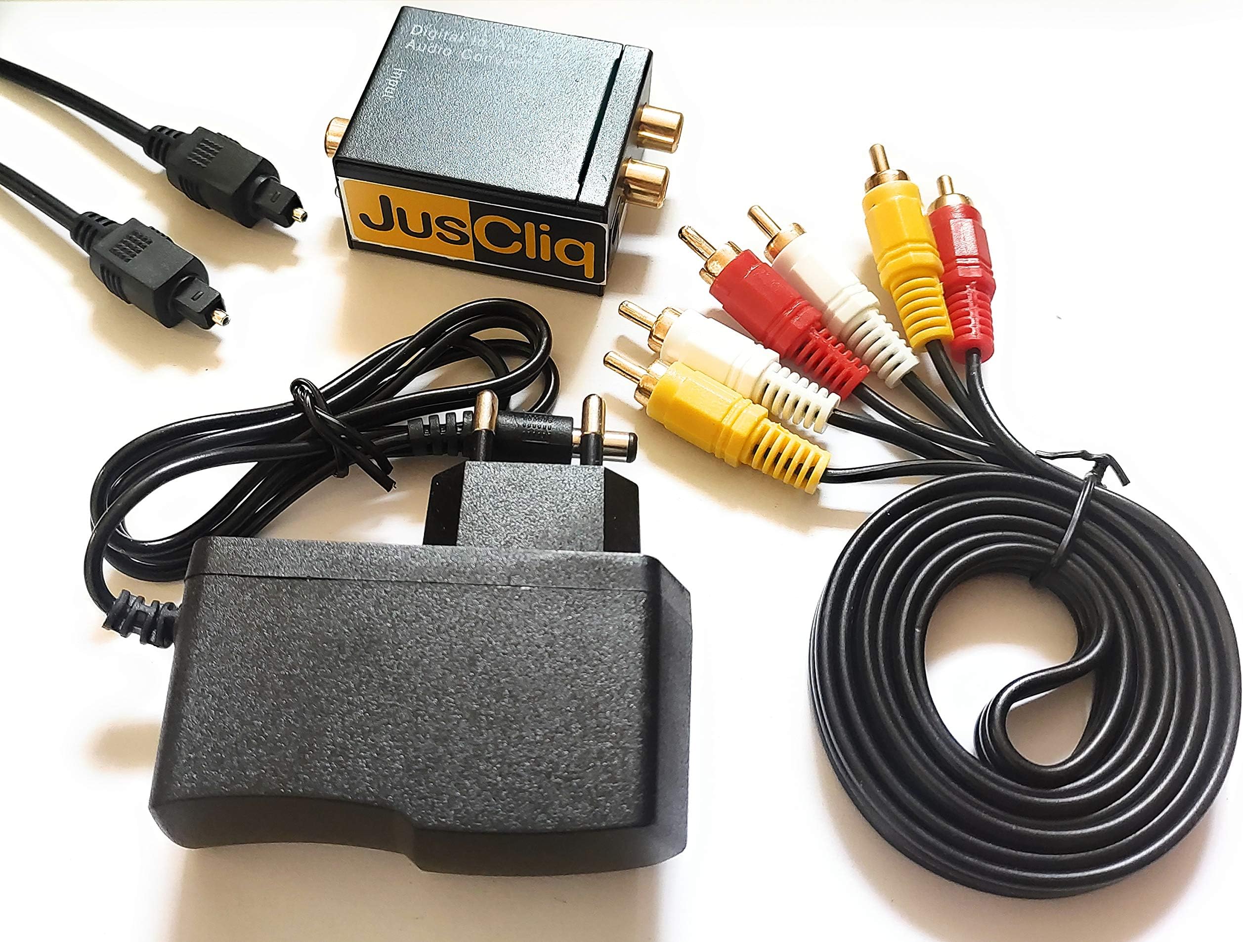 Digital to Analog Audio Converter + Toslink SPDIF Optical Cable + Analog RCA 2.1 Cable
