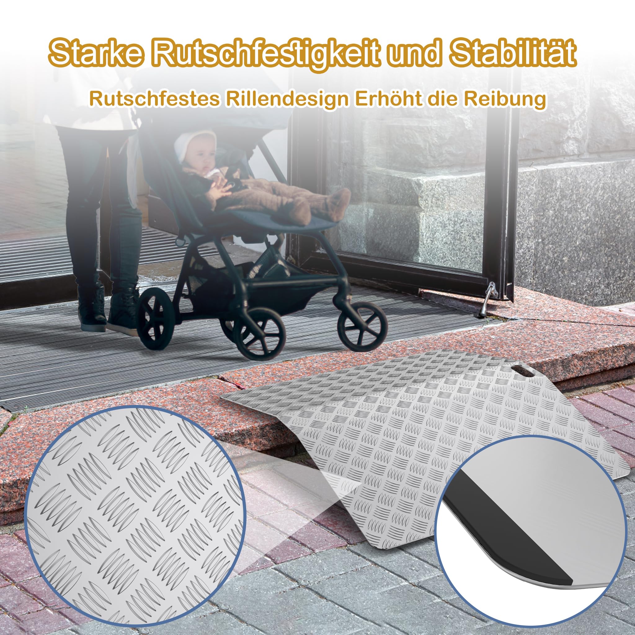 Rampa de umbral de aluminio para silla de ruedas, antideslizante, soporta hasta 270 kg, 60 cm de longitud