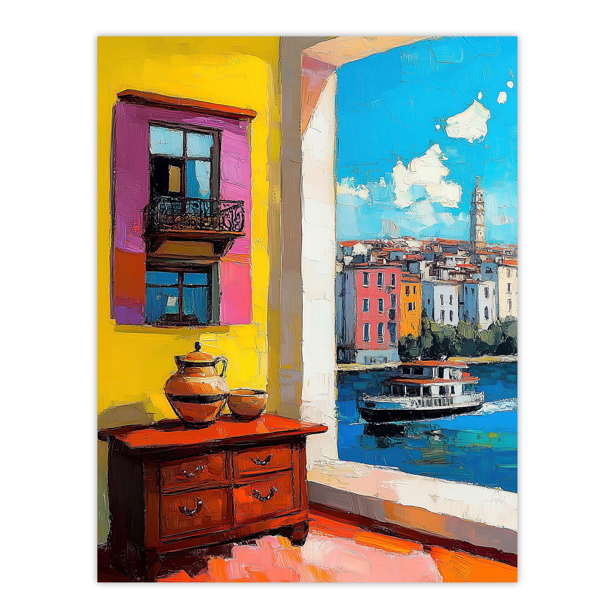 Artery8 Amalfi Coast Coastal City View Boat Italy Summer Living Room Extra Large XL Wall Art Poster Print