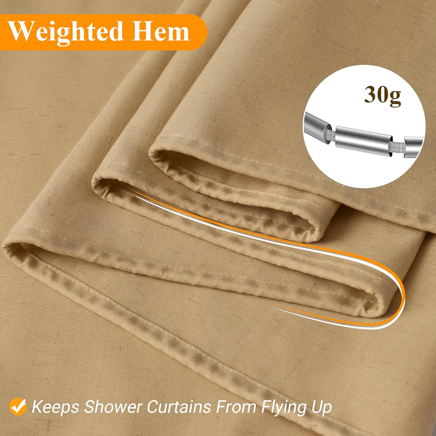 Naturoom Gold Yellow Linen Shower Curtain, Country Boho Farmhouse Bath Decor Shower Curtains Neutral Cloth Weighted Textured Fabric Bath Curtain Liner with Hooks, 72x84