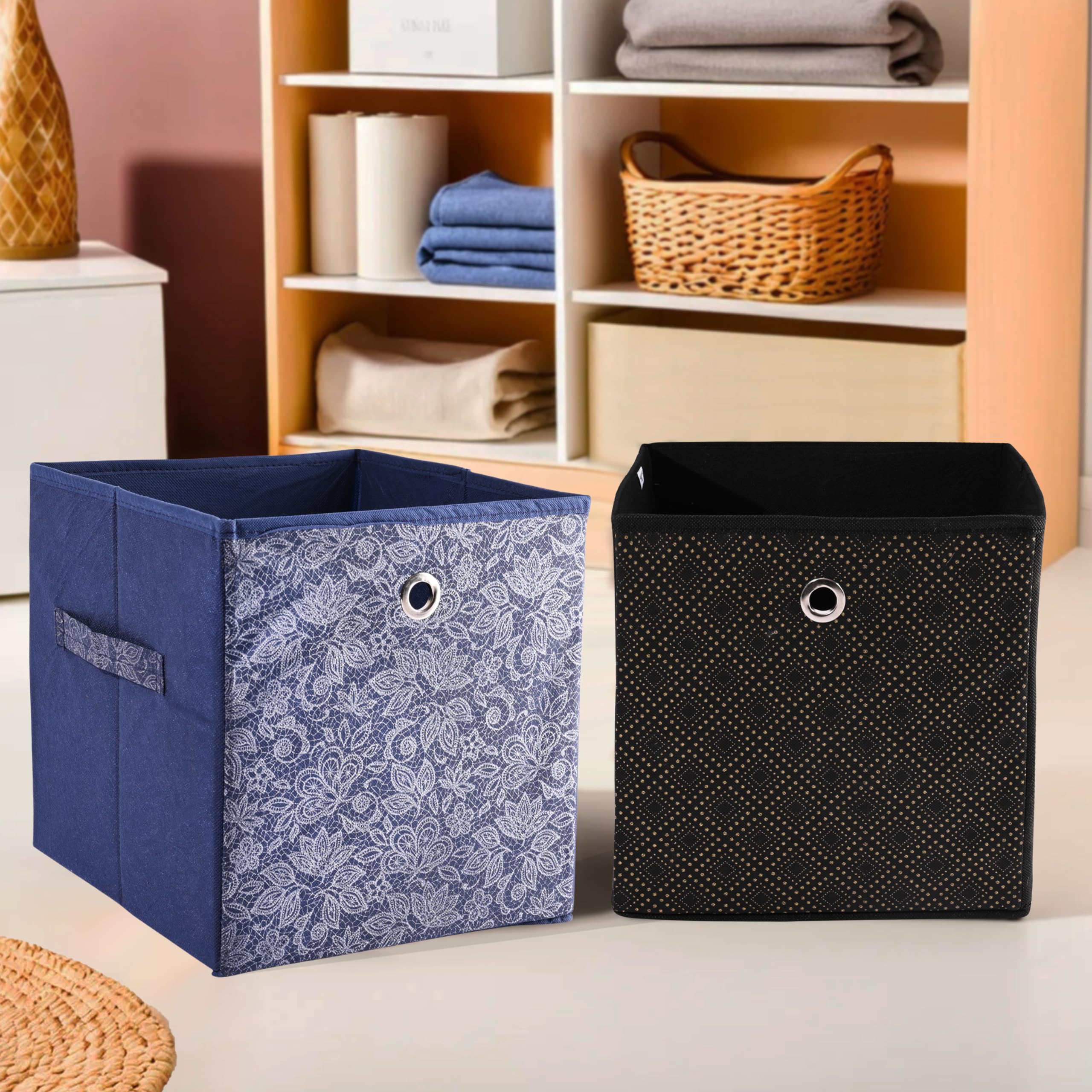 Kuber Industries Pack of 2 Storage Box | Cupboard Drawer Organizer | Ideal for Toys, Books, Shoes | Foldable Square Storage Box with Ring | Cloth Organiser for Wardrobe | Black & Navy Blue (B0D4DQFB5X) Amazon Price History, Amazon Price Tracker