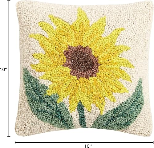 Miniatura 2 de Peking Handicraft 30JES1577C10SQ - Almohada cuadrada con gancho de girasol, 10 pulgadas, lana y algodón
