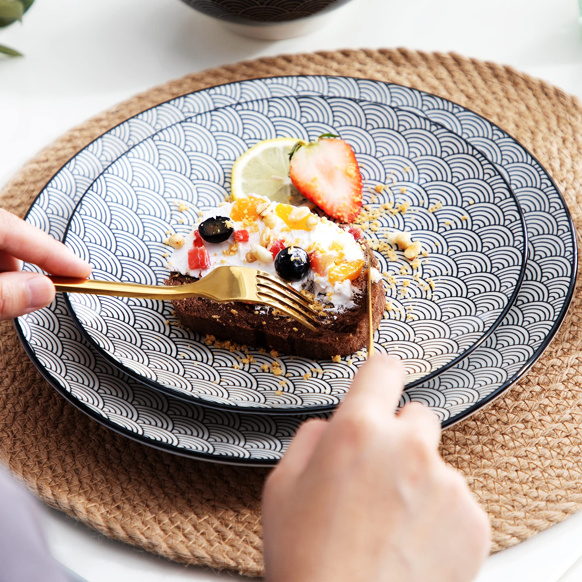 vancasso Haruka Vajilla de Porcelana Pintada a Mano Estilo Japonés Juego de Vajilla de 20 piezas con Taza desayuno, Tazon, Plato, Plato de Postre, para 4 Personas