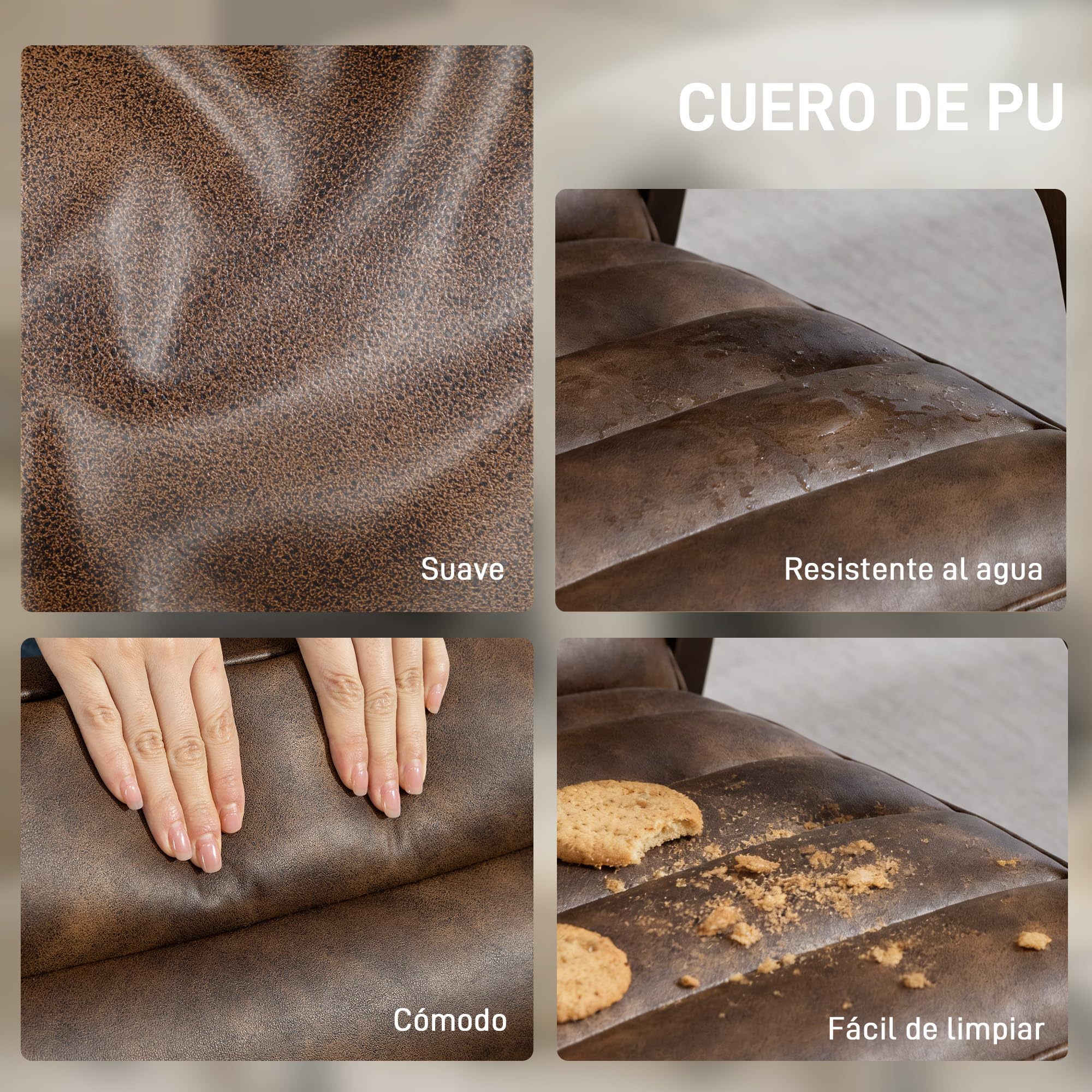 HOMCOM Butaca de Salón, Tapizado en PU, Sillón Lectura con Marco de Madera Maciza, Asiento Acolchado, Asiento Amplio, Butaca para Sala de Estar, Dormitorio, Marrón