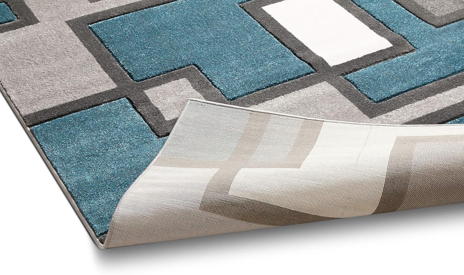 Well Woven Uptown Squares Blue & Grey Modern Geometric Comfy Casual Hand Carved Area Rug (3'11" x 5'3") Easy to Clean Stain Resistant Abstract Boxes Contemporary Thick Soft Plush Living Dining Room