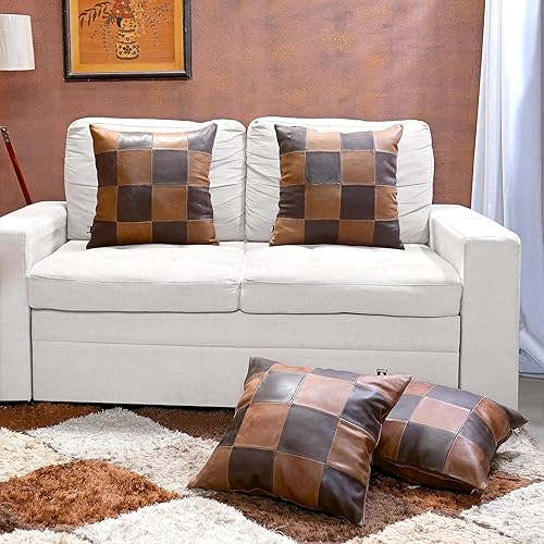 Miniatura 6 de Funda de almohada de piel de cordero  Funda decorativa de cojín para sofá  Fundas para sala de estar y dormitorio, 18 x 18 pulgadas  Ajedrez