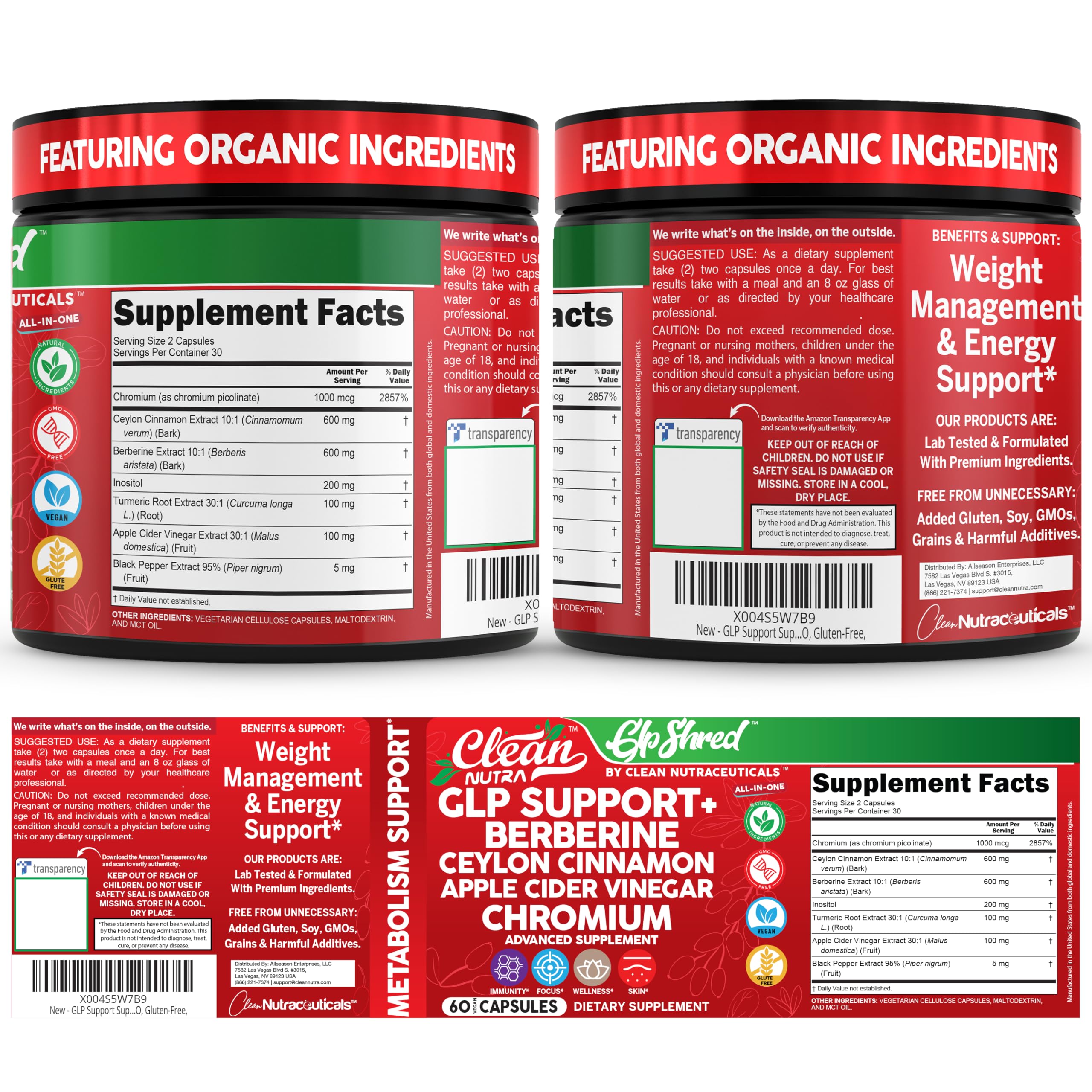 GLP1 Supplement Berberine Ceylon Cinnamon Apple Cider Vinegar Chromium Turmeric Gut Health Digestive Balance 60 Vegan Capsules by Clean Nutra — Amazon image 9