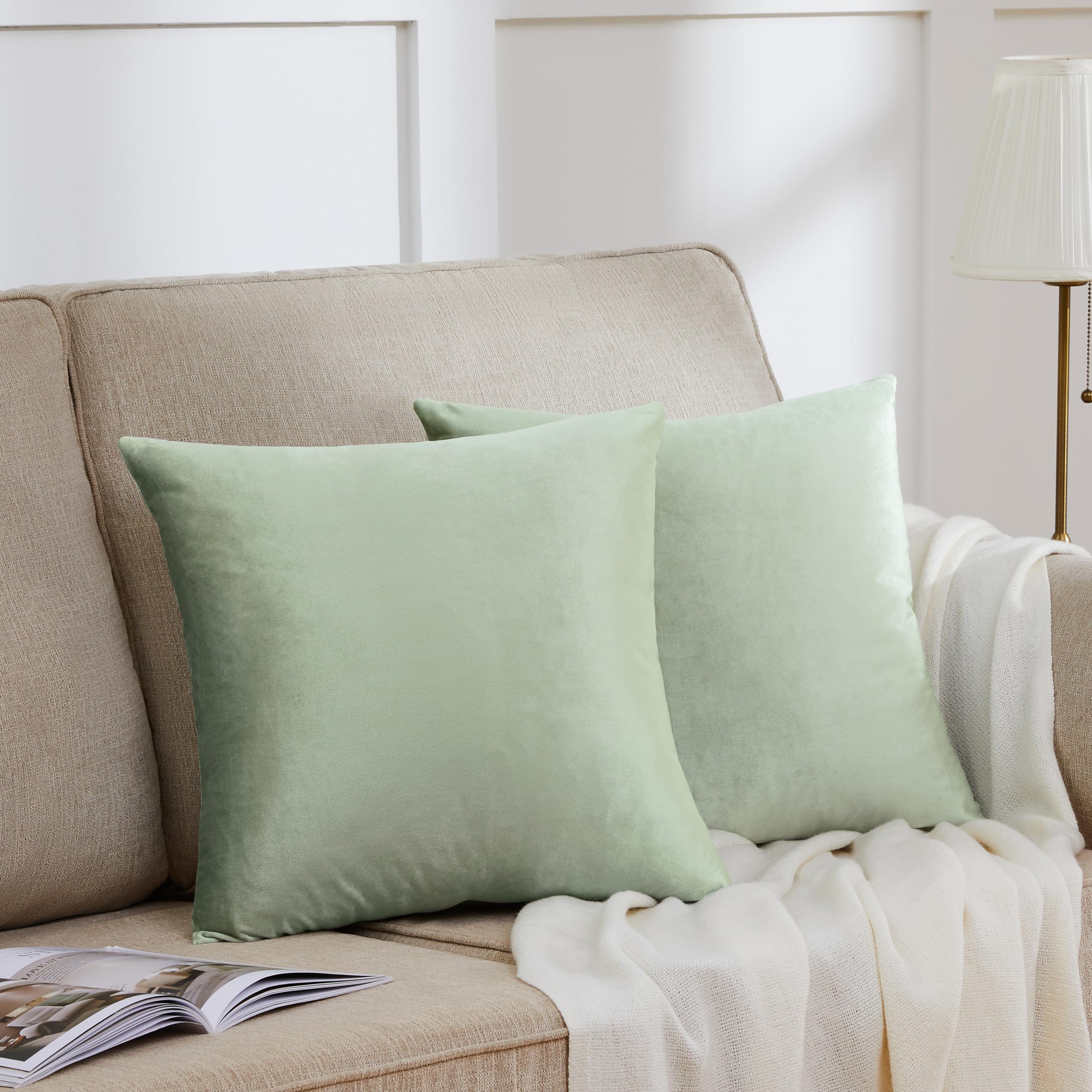 GIGIZAZA Sage Green Pillow Covers 16x16 Throw Pillows Velvet Decorative  Sofa Couch Pillow Covers Bedroom Cushion Pillowcase