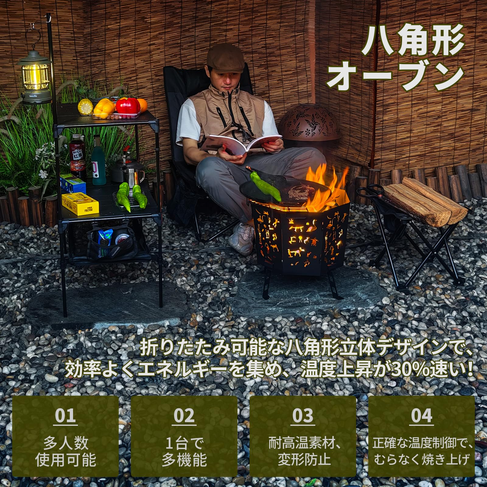 Amazon.co.jp: DesertFox Bonfire Stand, Camping, Foldable, Firewood