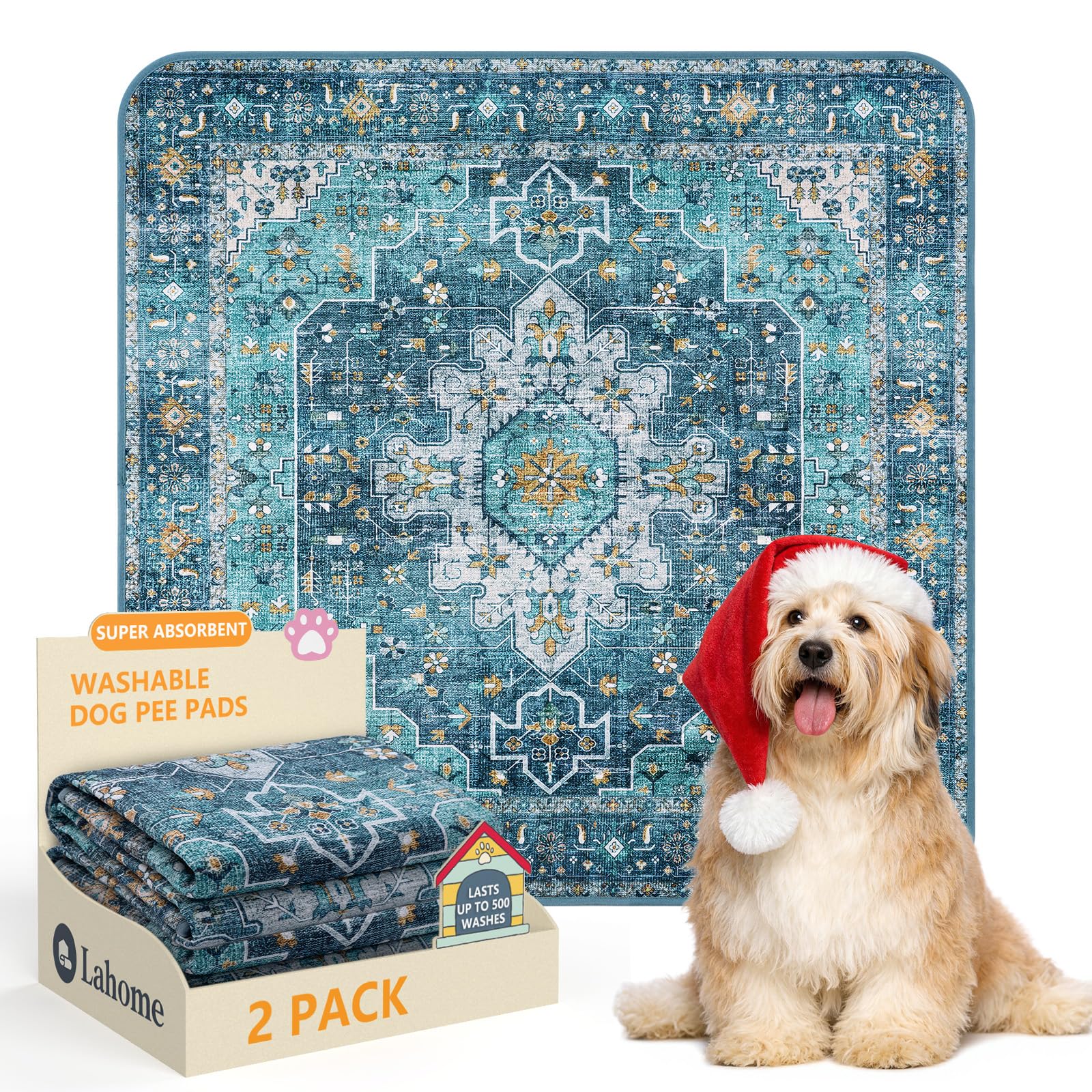 Lahome Super Absorbent &amp; Leakproof Washable Dog Pee Pads - 2 Pack Value Set - Waterproof, Non-Slip Reusable Pads for Puppy Training, Crates &amp; Whelping (24"x24", Blue)