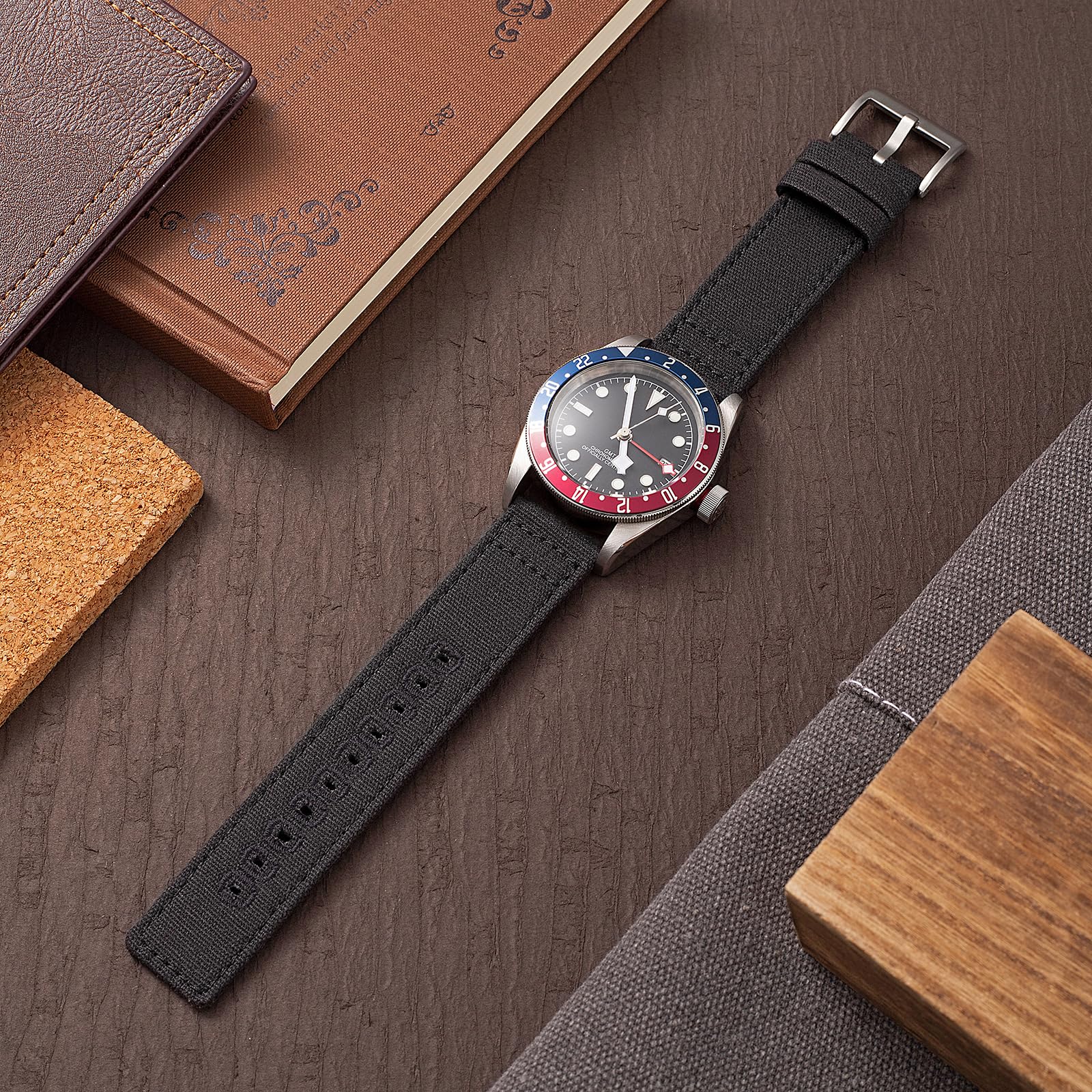 SEURE Canvas Quick Release Watch Band,Cotton Fabric Watch Straps 18mm 19mm 20mm 21mm 22mm 24mm for Men and Women(22,black-silver)