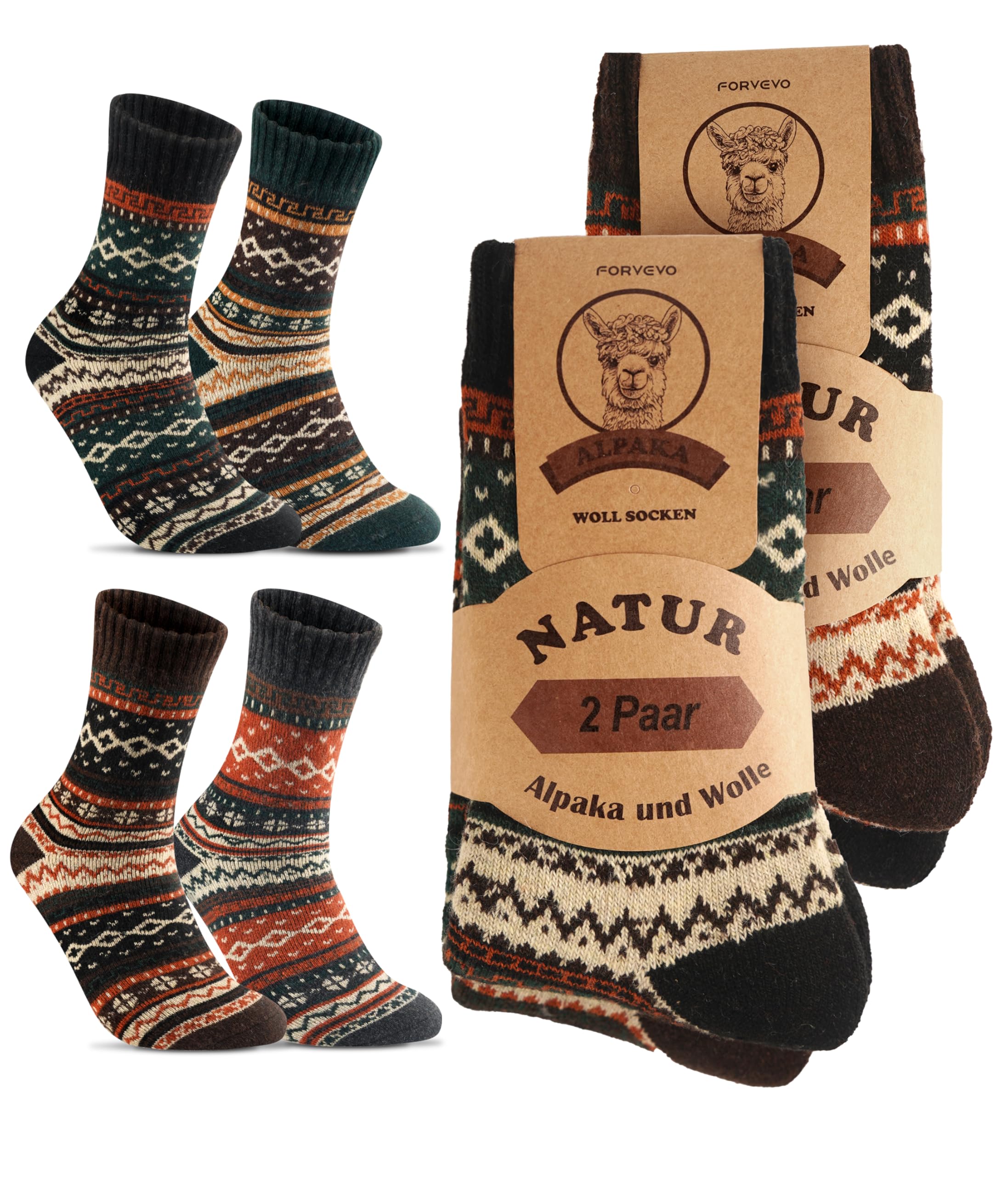 FORVEVO 4 Paar Alpaka socken Herren Damen,Warme Wollsocken,Weiche Wintersocken Stricksocken Weihnachtssocken für Damen
